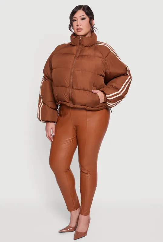 Plus Size Stripe Detail Zip Front Puffer Jacket sold by Rainbow