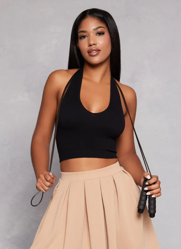 Seamless V-Neck Halter Crop Top sold by Rainbow