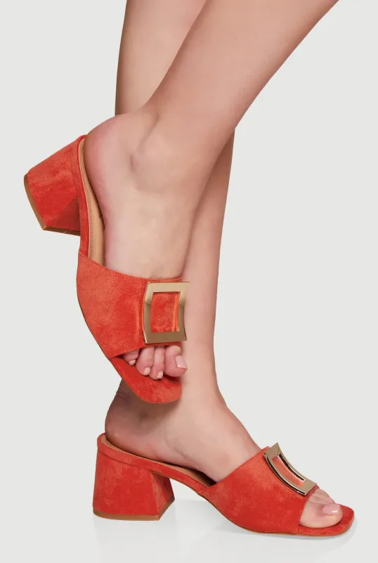 Metallic Open Toe Block Heel Mules sold by Rainbow