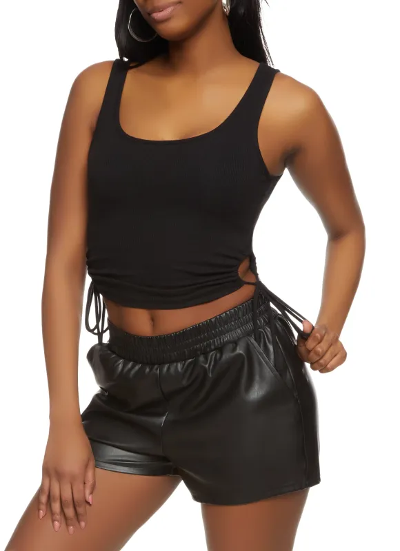 Ribbed Drawstring Keyhole Crop Top sold by Rainbow