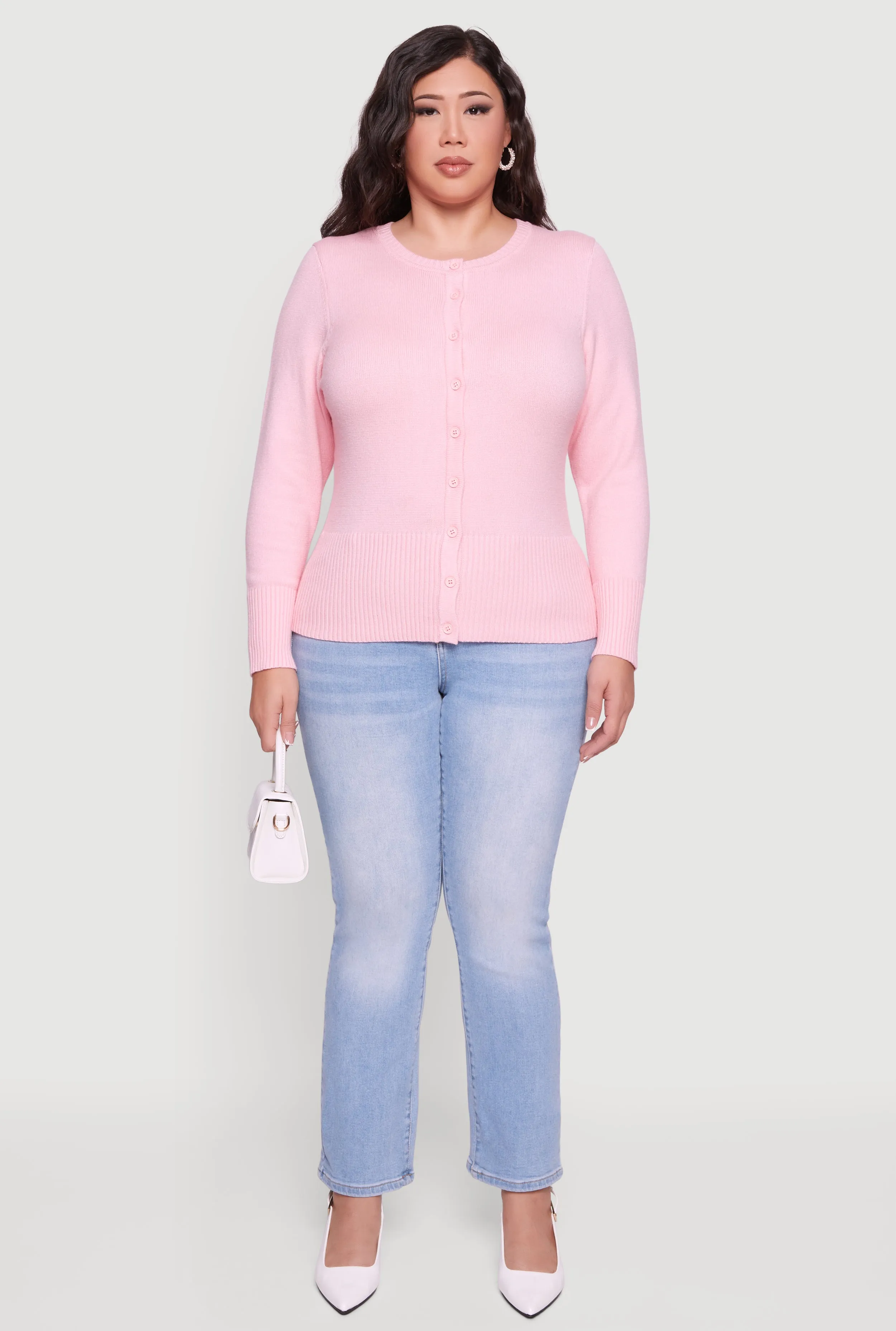 Plus Size Button Front Long Sleeve Cardigan sold by Rainbow product image thumbnail 3