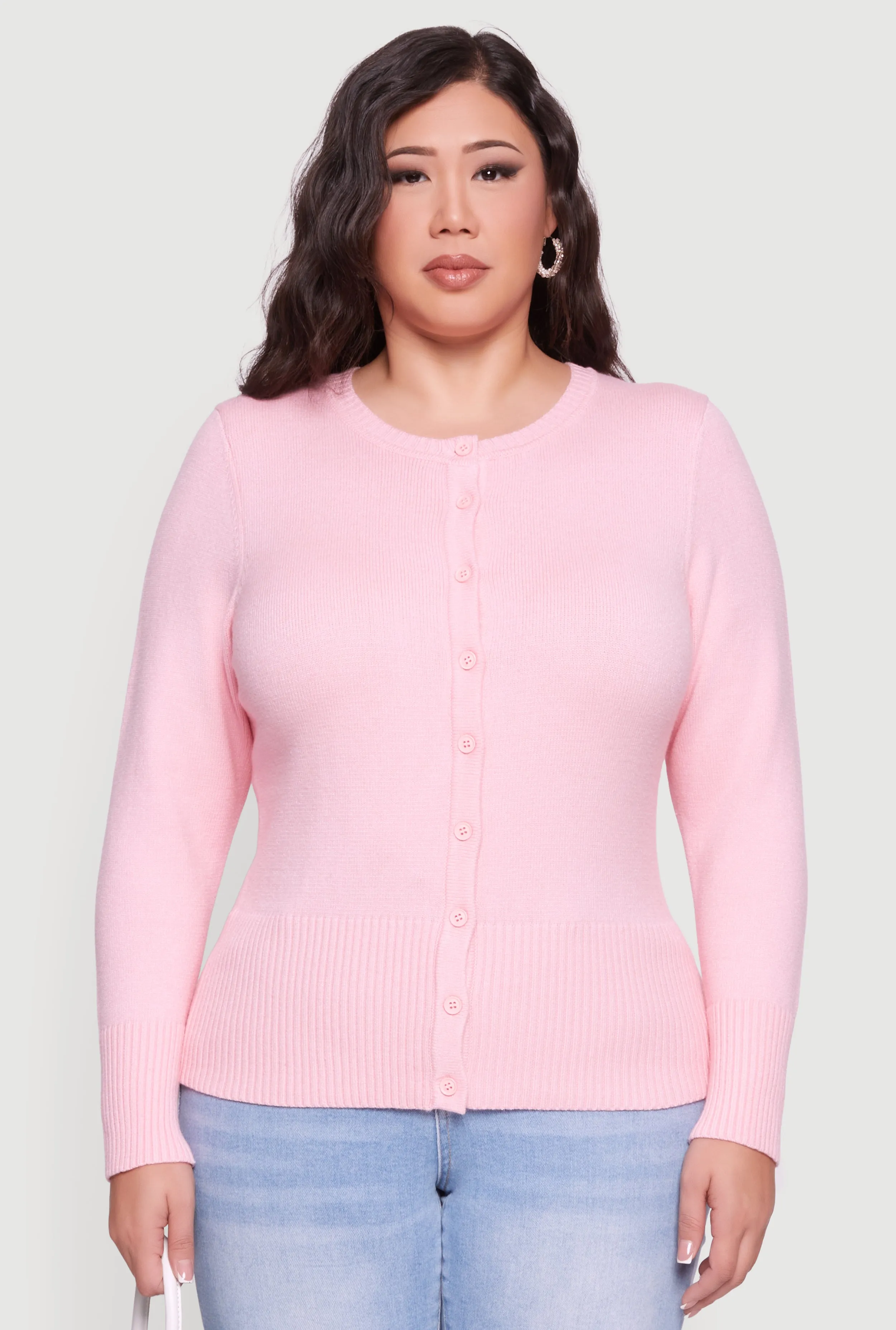 Plus Size Button Front Long Sleeve Cardigan sold by Rainbow product image thumbnail 2