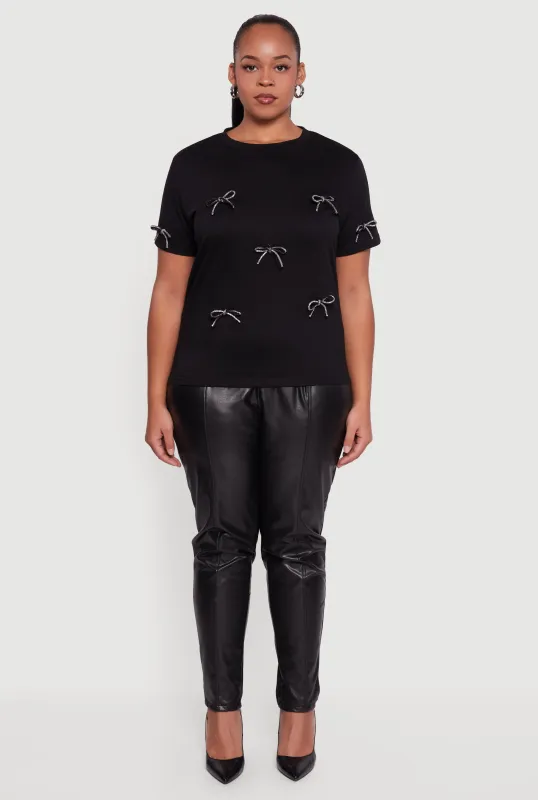 Plus Size Short Sleeve Bow Detail Tee sold by Rainbow