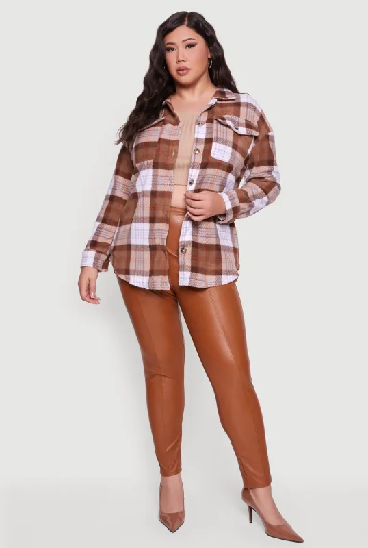 Plus Size Plaid Button Front Shacket sold by Rainbow