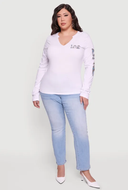 Plus Size Long Sleeve Live In The Moment Graphic Tee sold by Rainbow