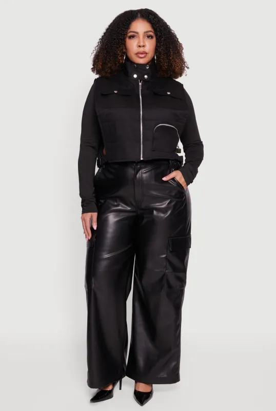 Plus Size Side Buckle Zip Front Quilted Cargo Vest sold by Rainbow