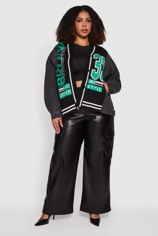 Plus Size Bronx Authentic Graphic Knit Denim Jacket sold by Rainbow