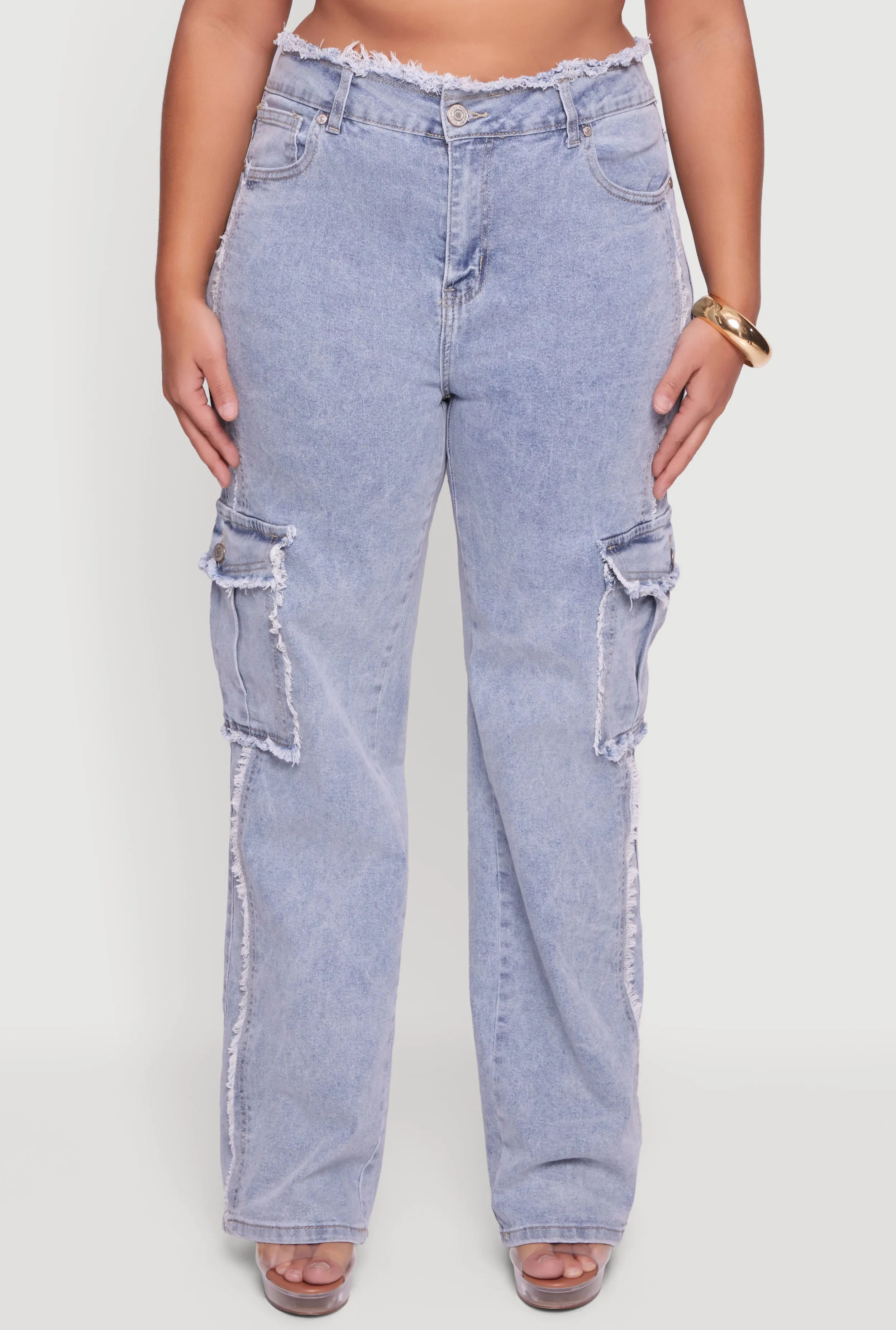 Plus Size High Waisted Frayed Pintuck Acid Wash Jeans sold by Rainbow product image thumbnail 5
