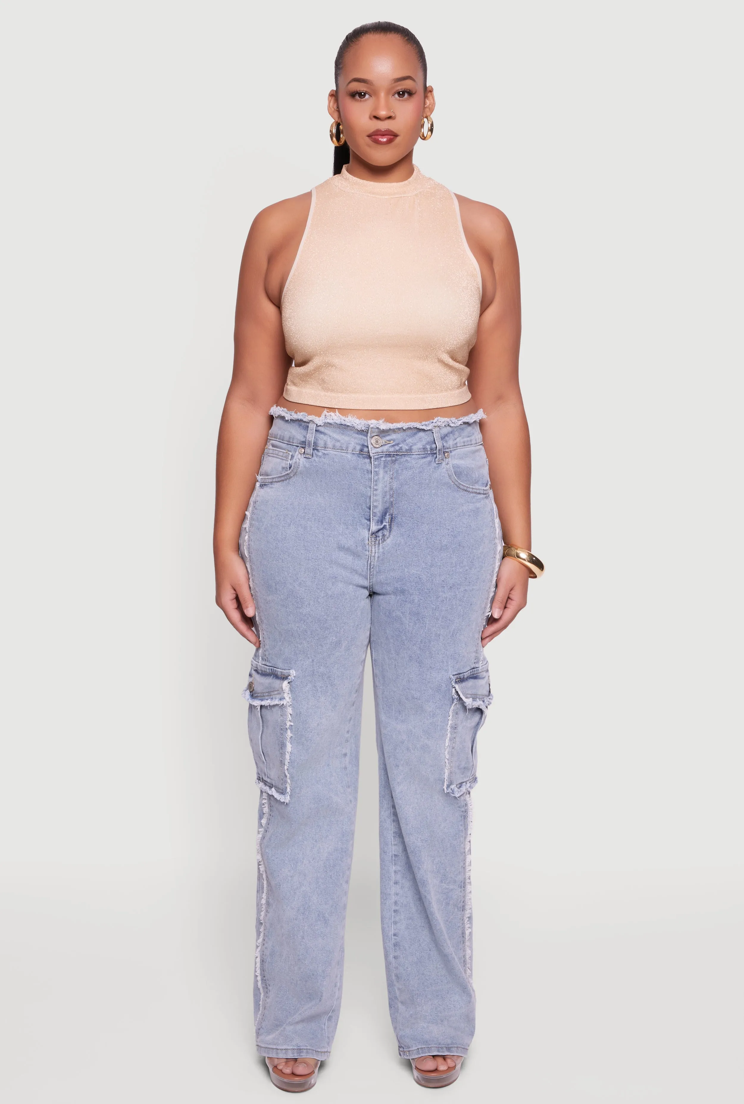 Plus Size High Waisted Frayed Pintuck Acid Wash Jeans sold by Rainbow product image thumbnail 2