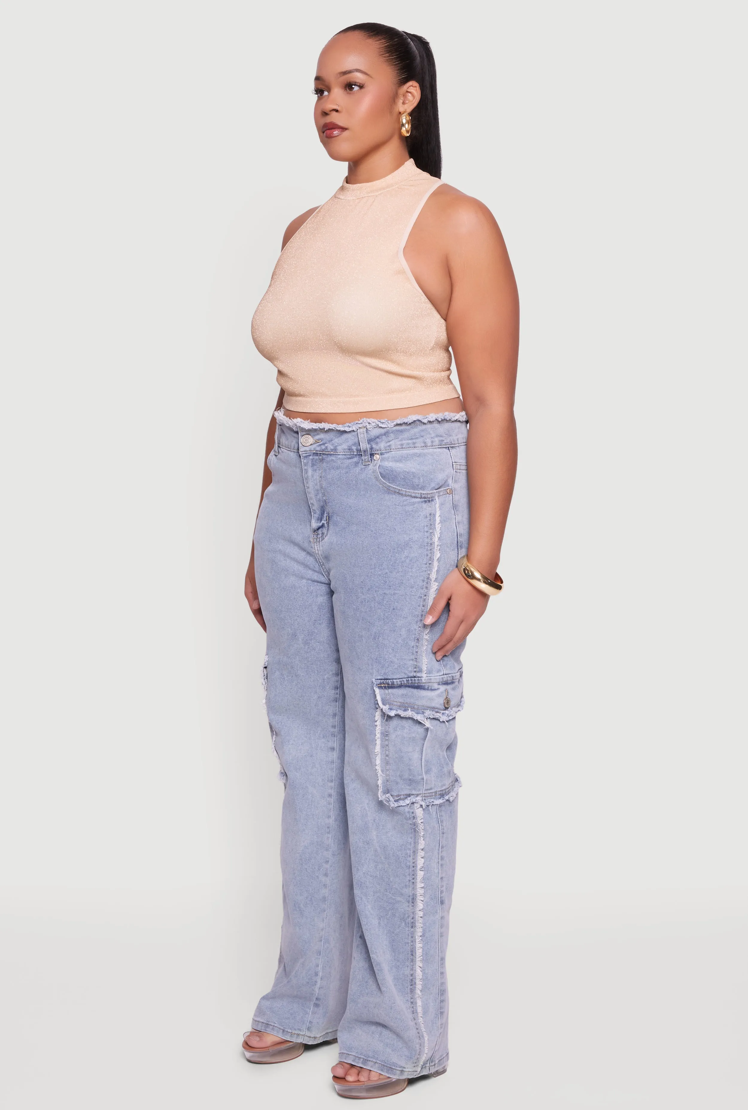 Plus Size High Waisted Frayed Pintuck Acid Wash Jeans sold by Rainbow product image thumbnail 3