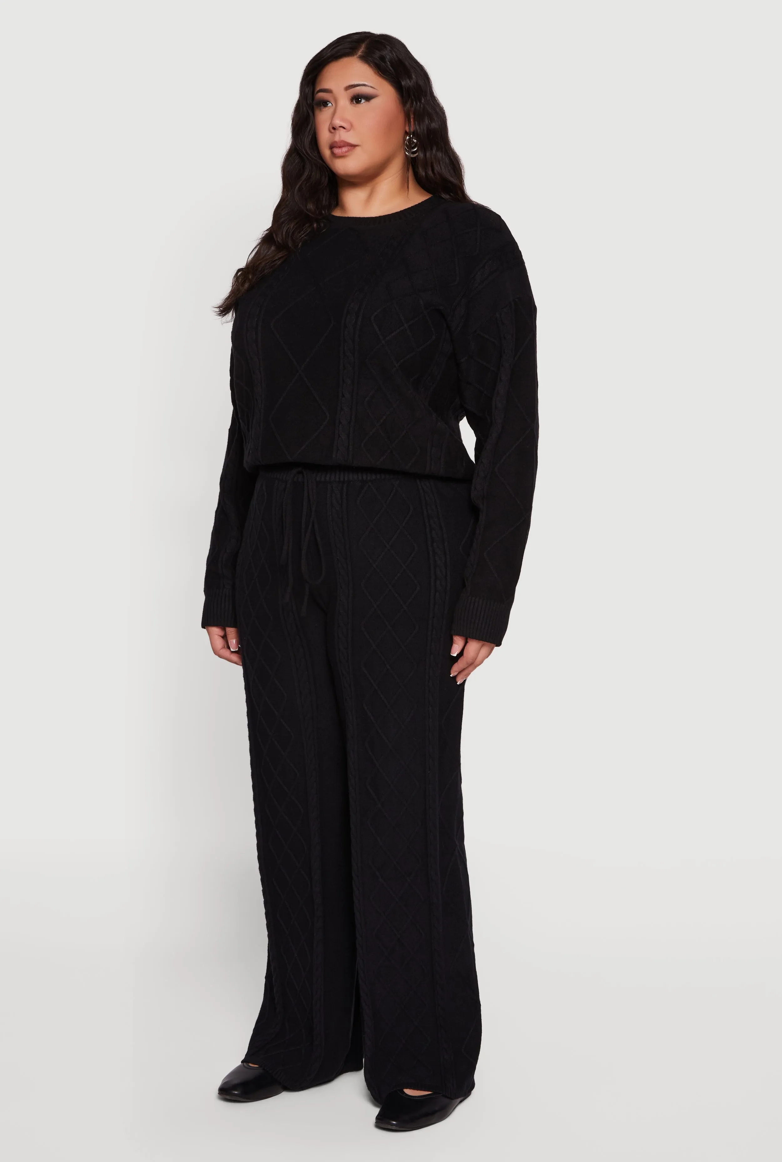 Plus Size Cable Knit Crew Neck Sweater sold by Rainbow product image thumbnail 5