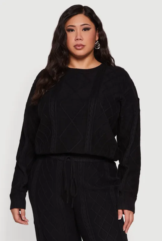 Plus Size Cable Knit Crew Neck Sweater sold by Rainbow
