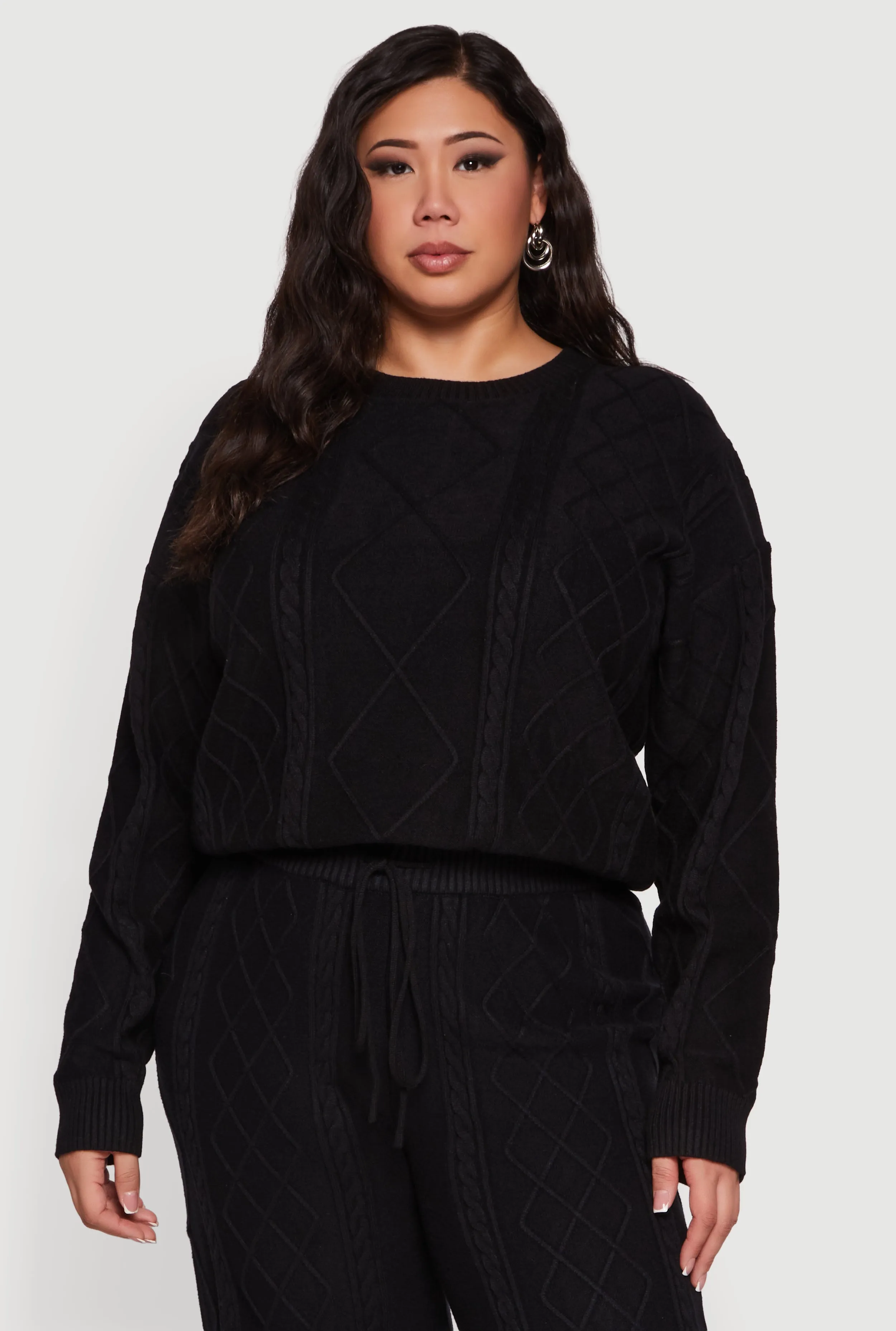 Plus Size Cable Knit Crew Neck Sweater sold by Rainbow