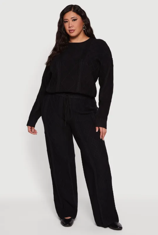 Plus Size Wide Leg Cable Knit Pants sold by Rainbow