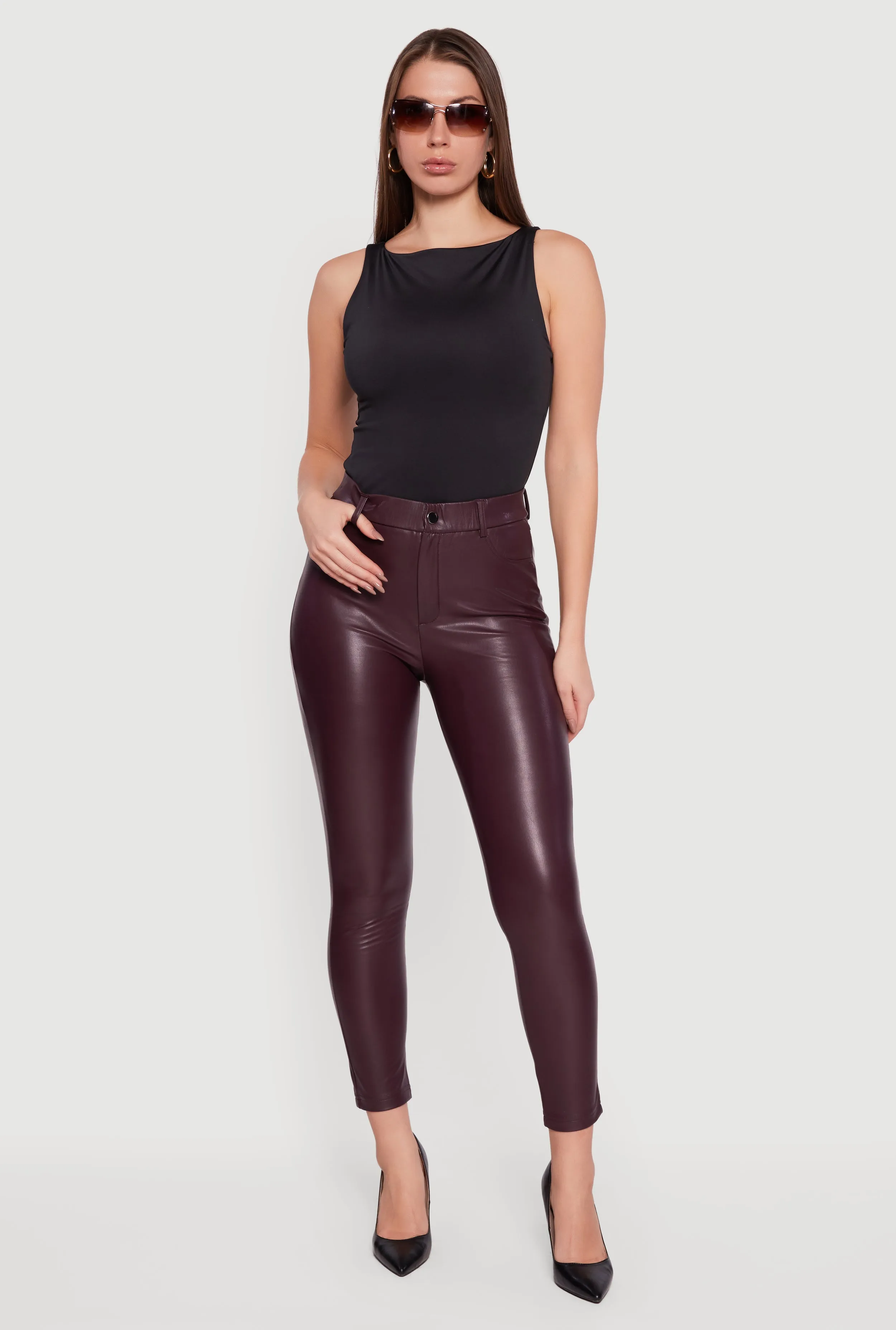 Solid Faux Leather Slim Fit Dress Pants sold by Rainbow product image thumbnail 3