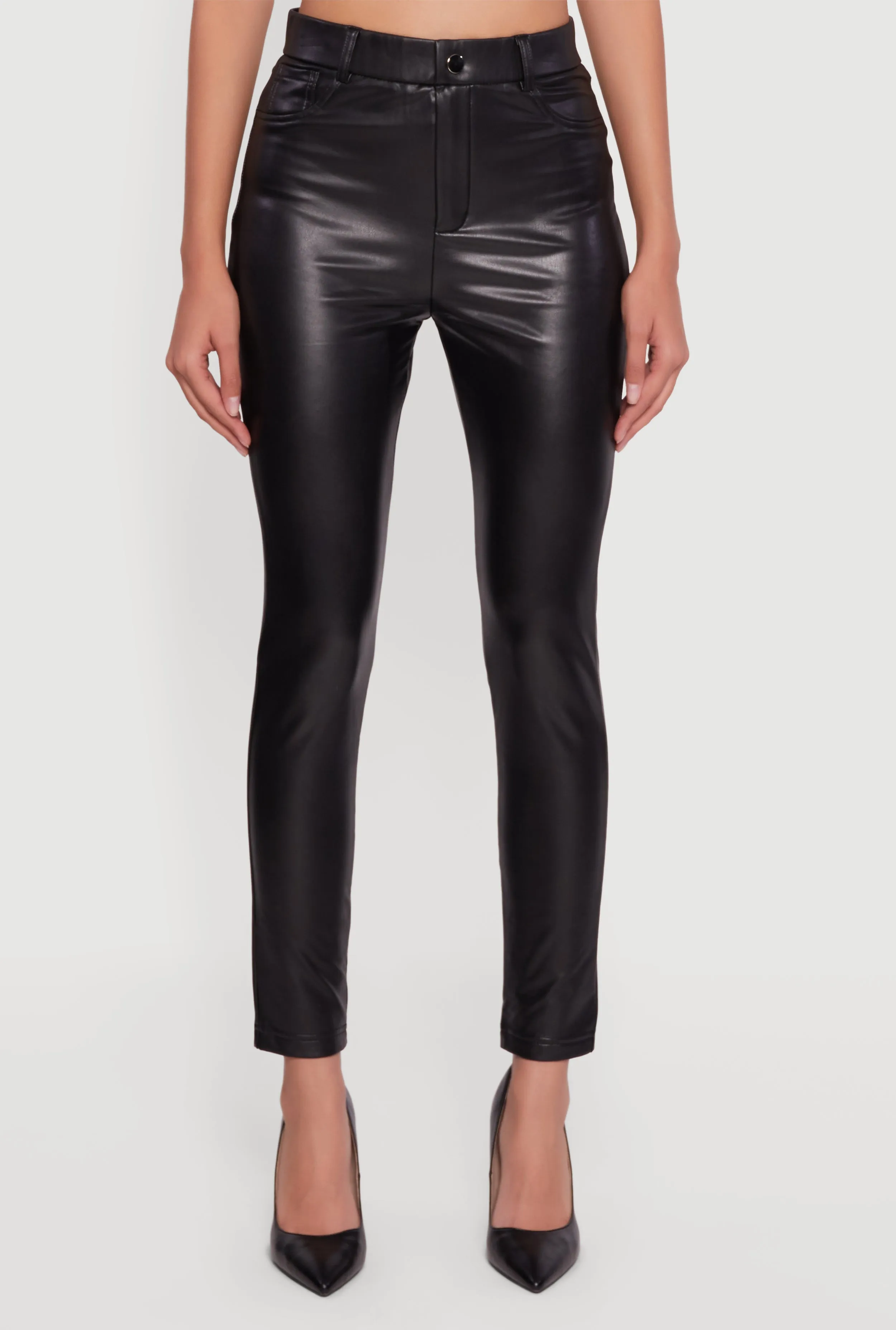 Solid Faux Leather Slim Fit Dress Pants sold by Rainbow product image thumbnail 5