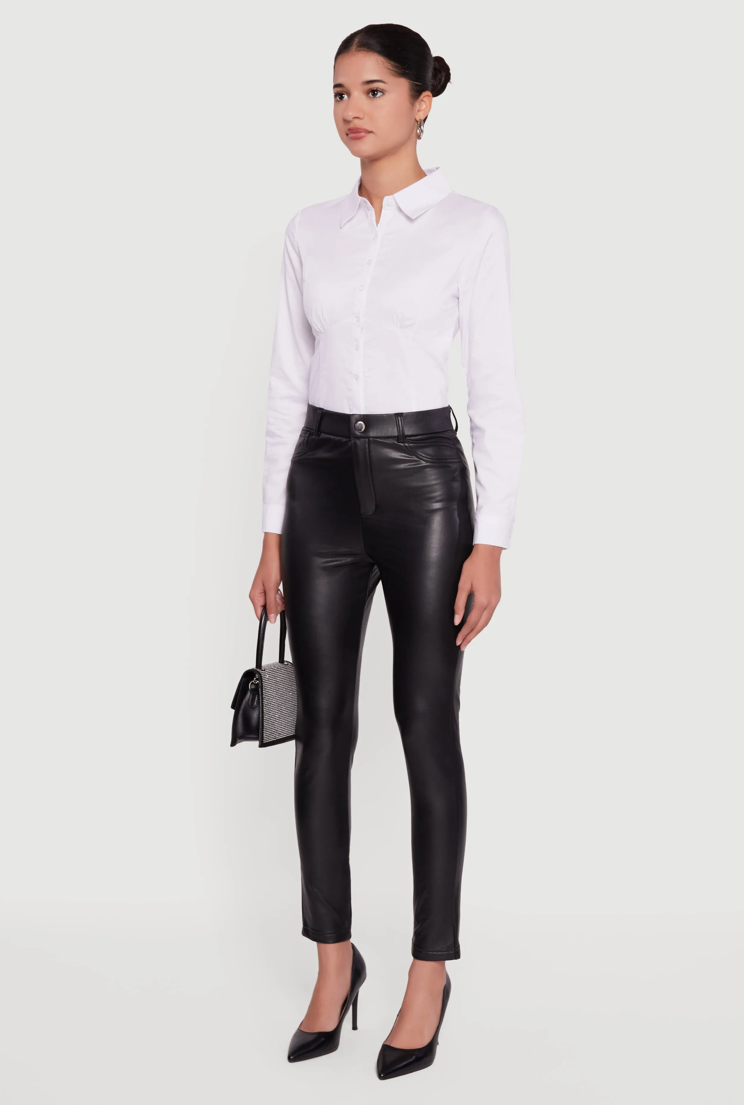 Solid Faux Leather Slim Fit Dress Pants sold by Rainbow product image thumbnail 3