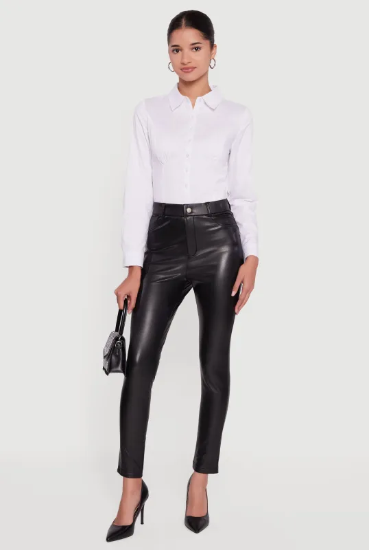 Solid Faux Leather Slim Fit Dress Pants sold by Rainbow