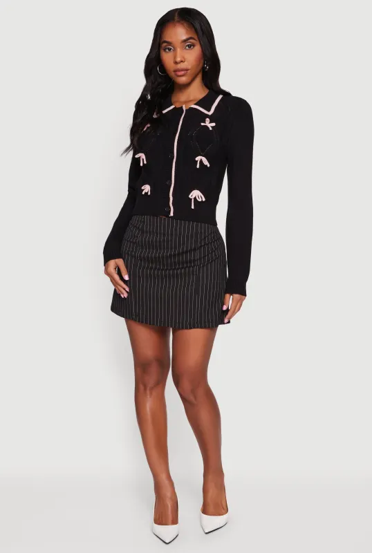 Cable Knit Bow Detail Button Front Cardigan sold by Rainbow