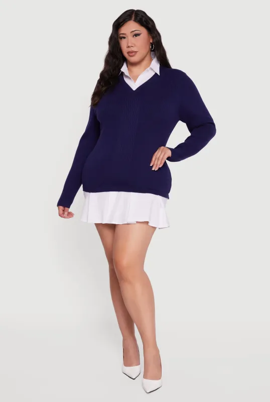 Plus Size Layered Look Sweater Dress sold by Rainbow