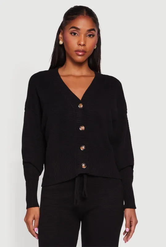 Waffle Knit Long Sleeve Button Front Cardigan sold by Rainbow