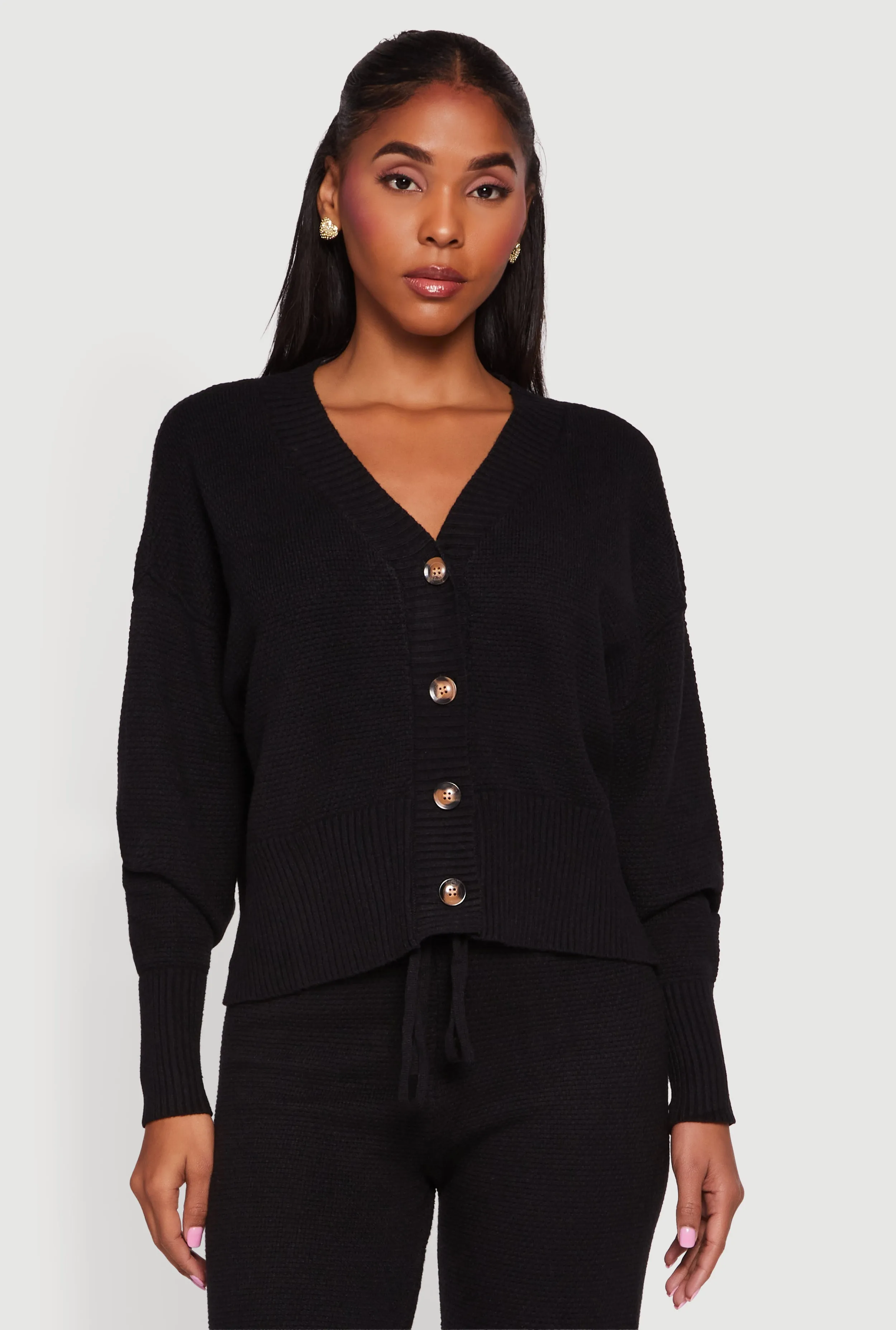 Waffle Knit Long Sleeve Button Front Cardigan sold by Rainbow