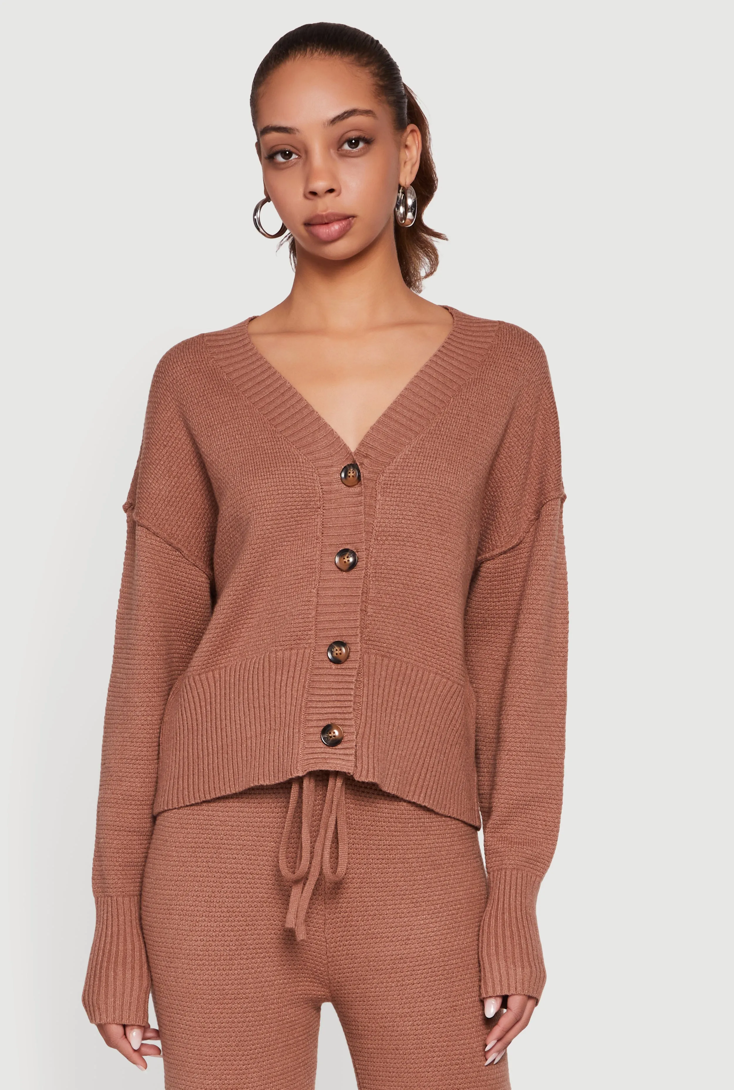 Waffle Knit Long Sleeve Button Front Cardigan sold by Rainbow product image thumbnail 2