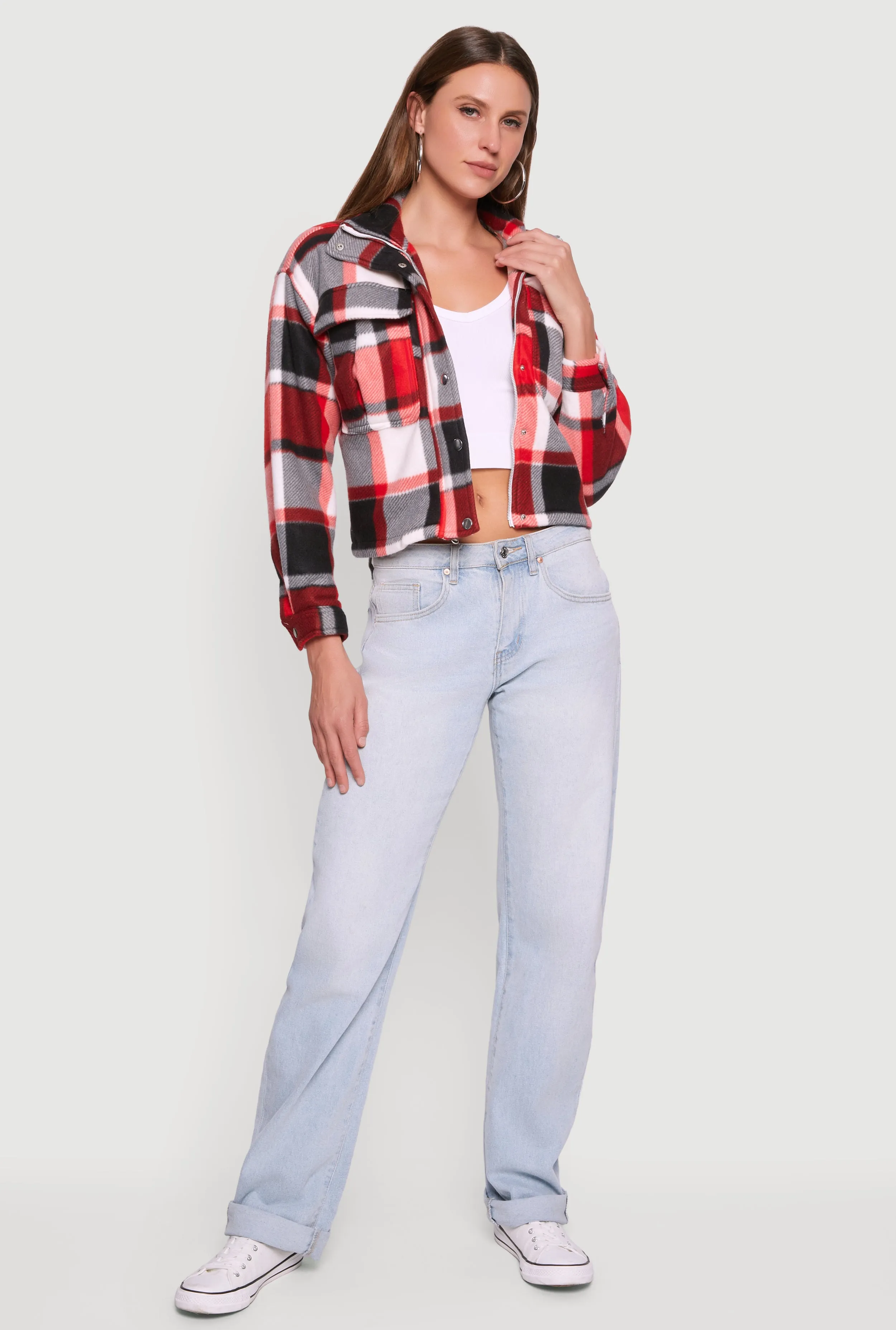 Plaid Sherpa Lined Button Front Shacket sold by Rainbow product image thumbnail 3
