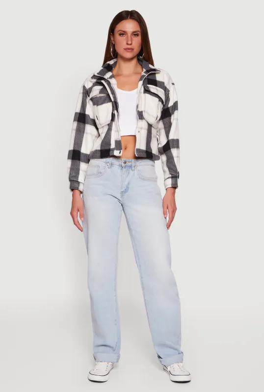 Plaid Sherpa Lined Button Front Shacket sold by Rainbow