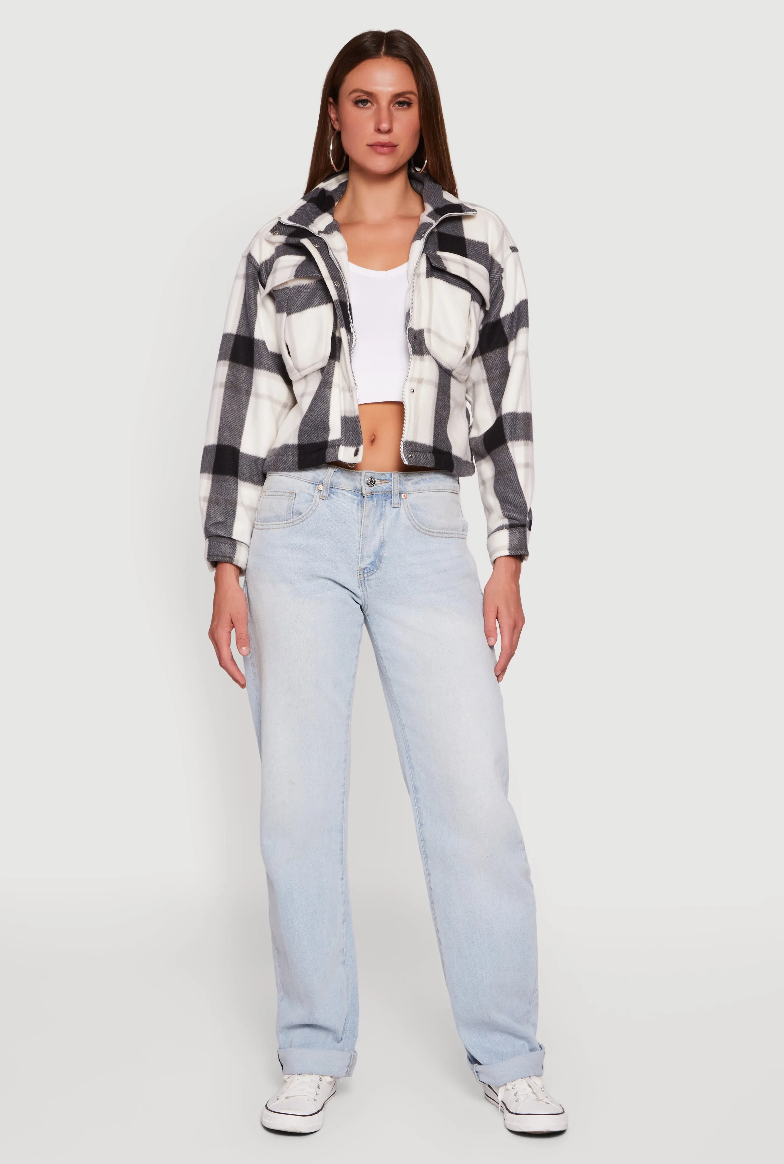 Plaid Sherpa Lined Button Front Shacket sold by Rainbow