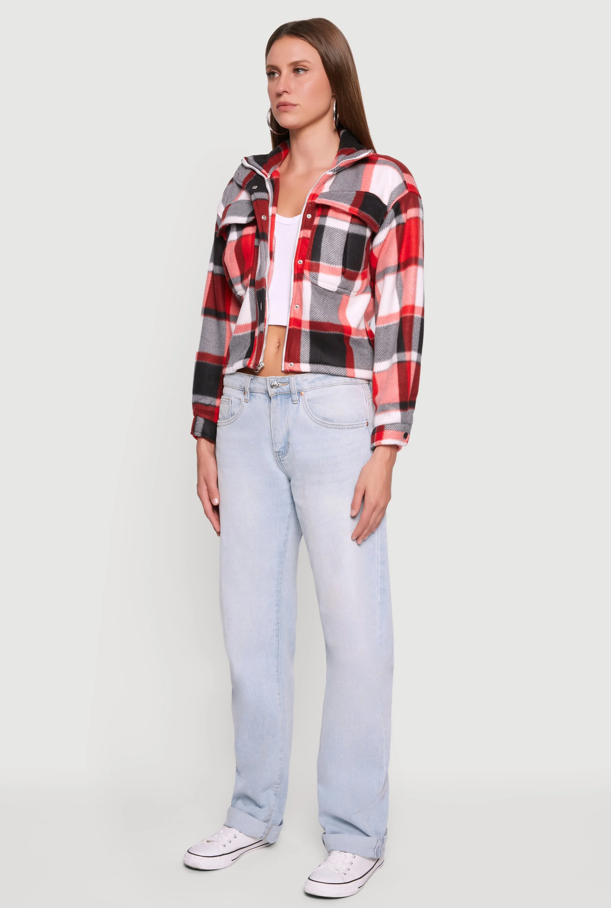 Plaid Sherpa Lined Button Front Shacket sold by Rainbow product image thumbnail 5