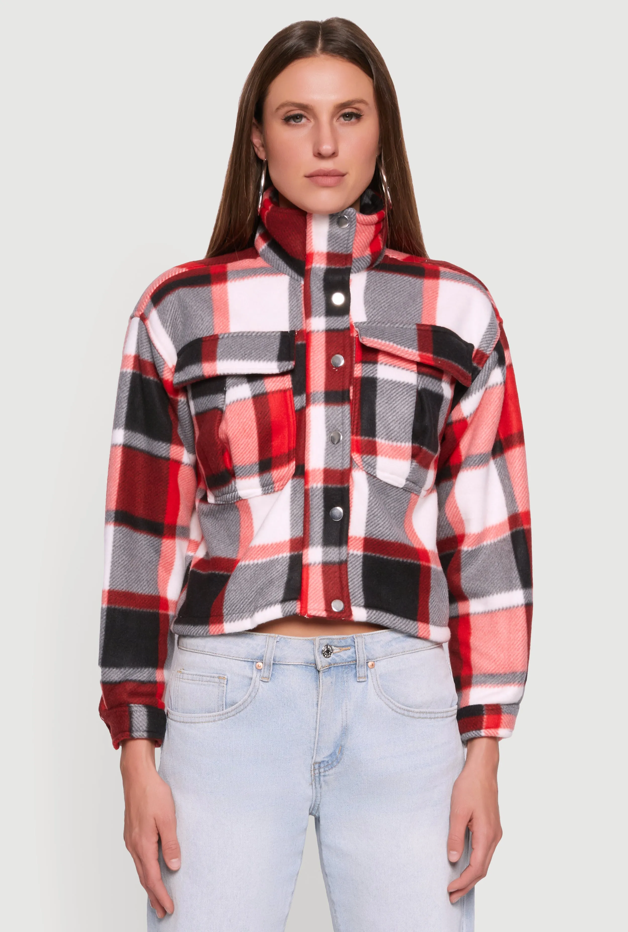 Plaid Sherpa Lined Button Front Shacket sold by Rainbow product image thumbnail 2