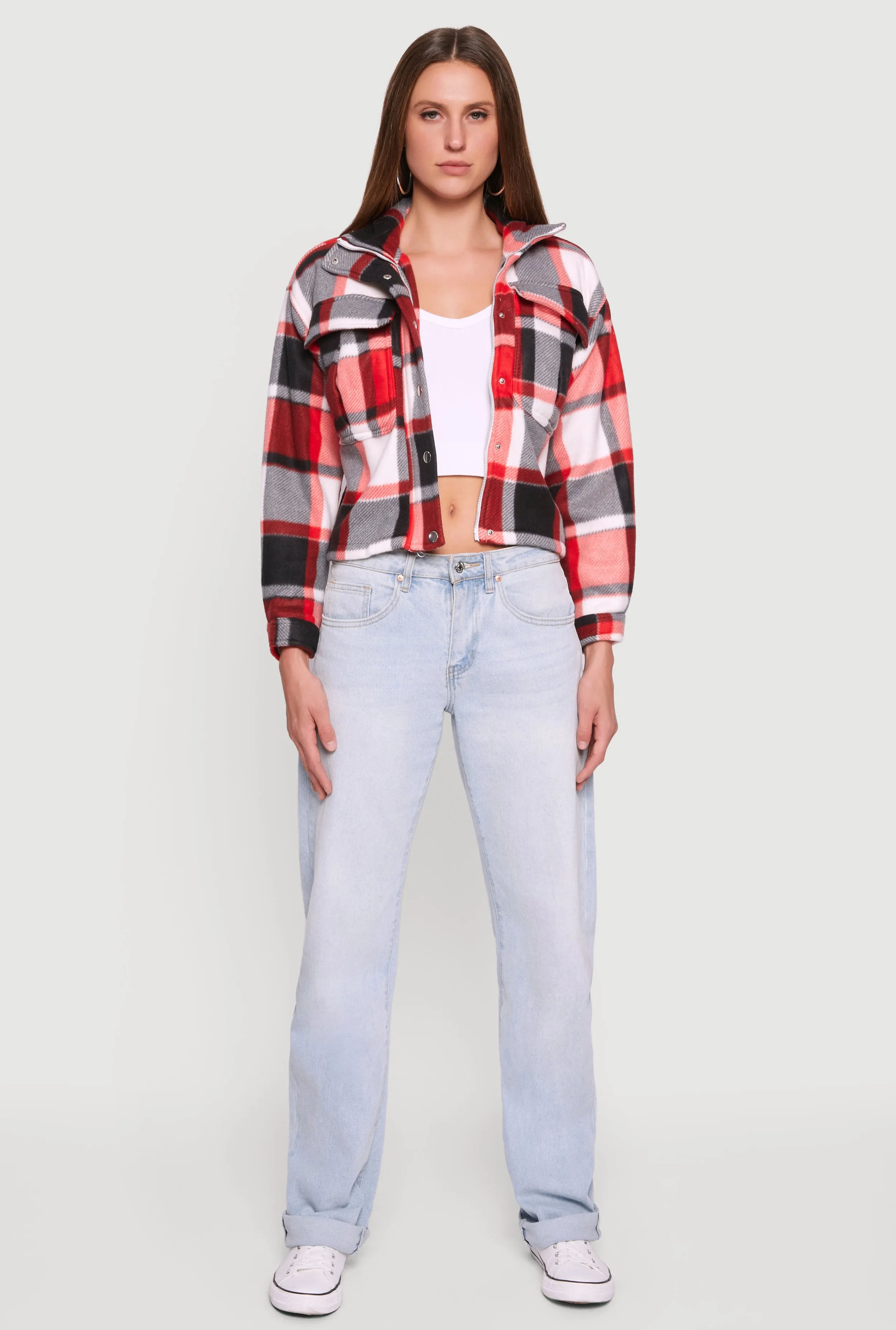 Plaid Sherpa Lined Button Front Shacket sold by Rainbow product image thumbnail 3