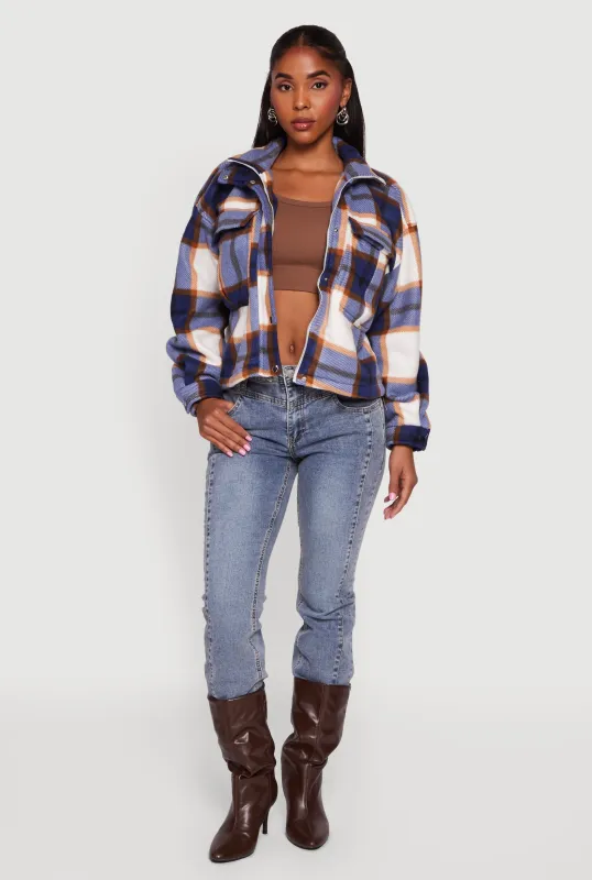 Plaid Sherpa Lined Button Front Shacket sold by Rainbow