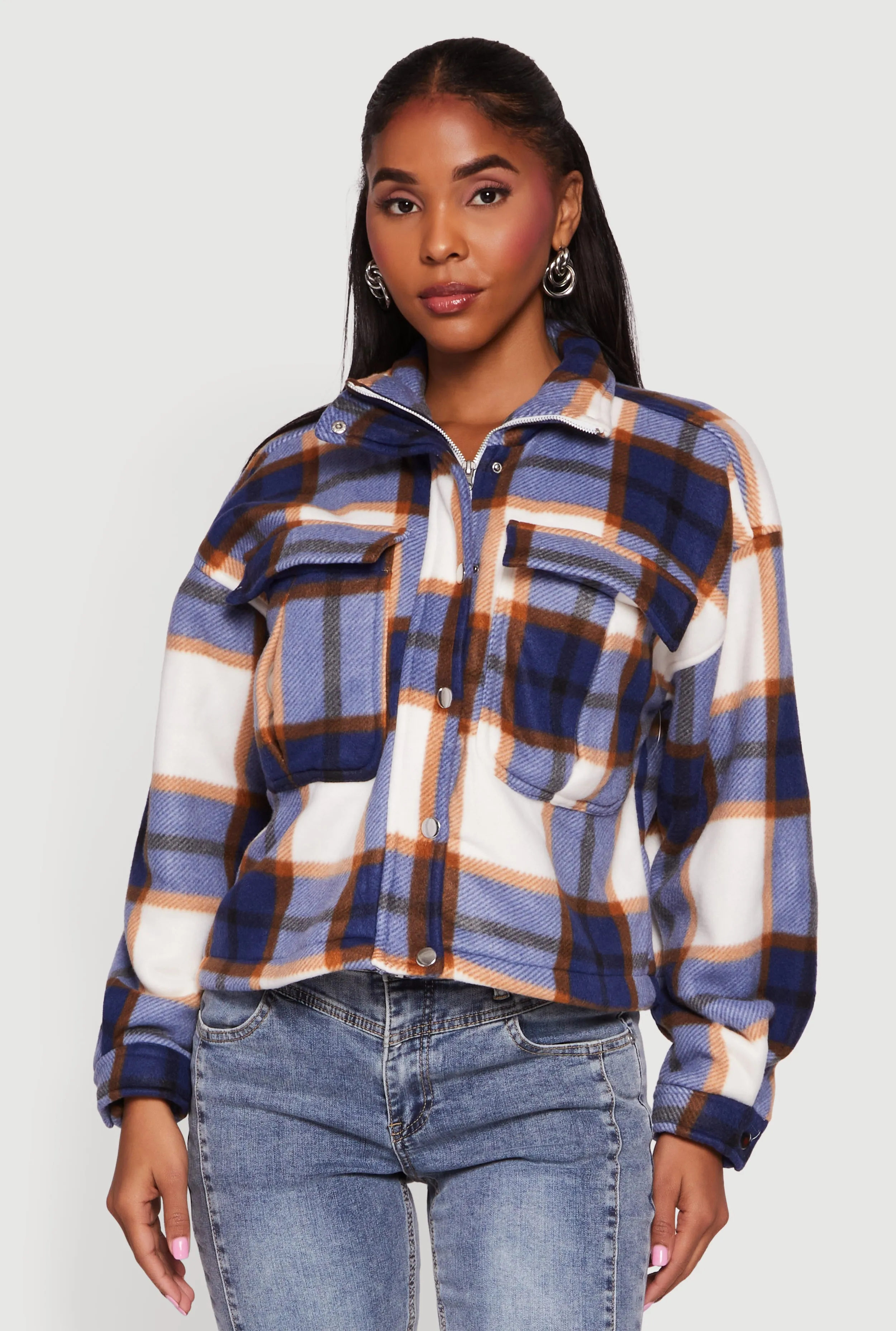 Plaid Sherpa Lined Button Front Shacket sold by Rainbow product image thumbnail 2