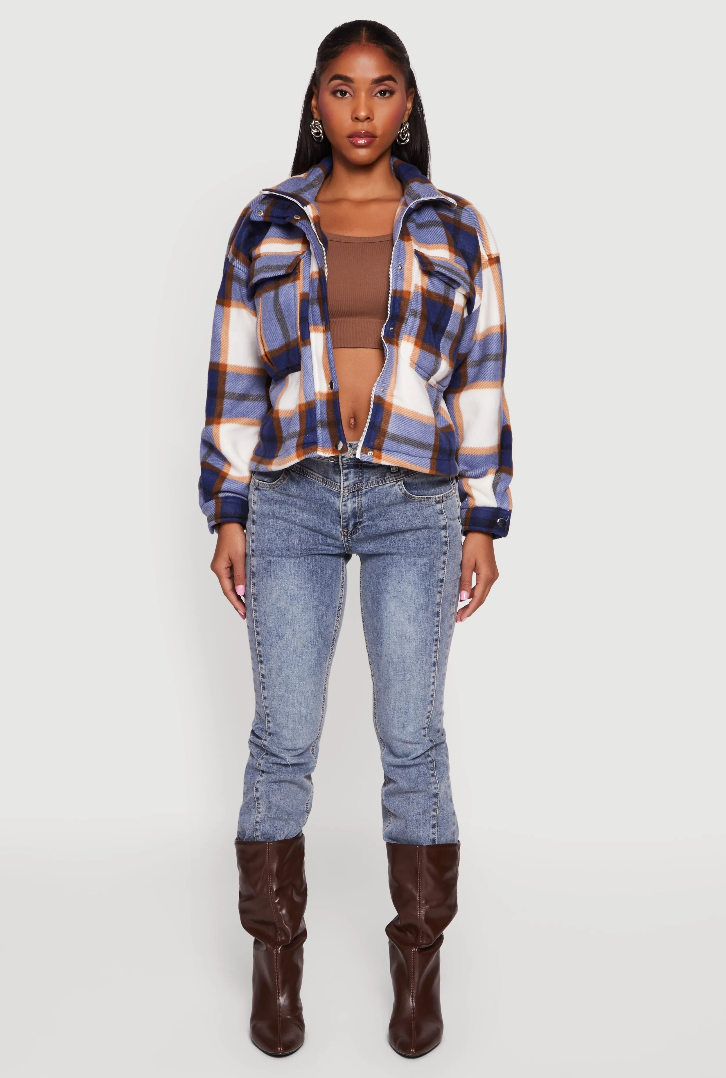 Plaid Sherpa Lined Button Front Shacket sold by Rainbow product image thumbnail 3