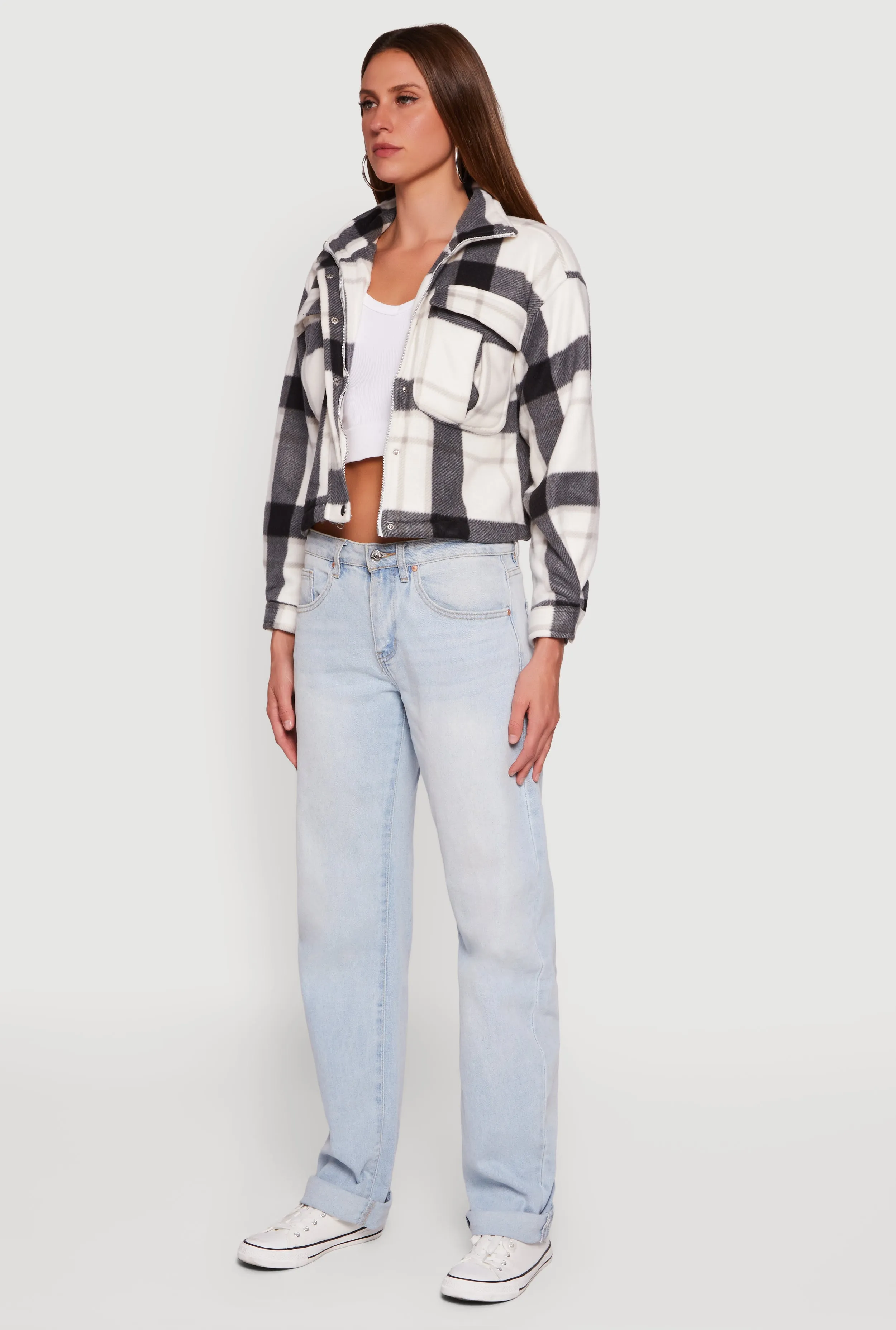 Plaid Sherpa Lined Button Front Shacket sold by Rainbow product image thumbnail 5