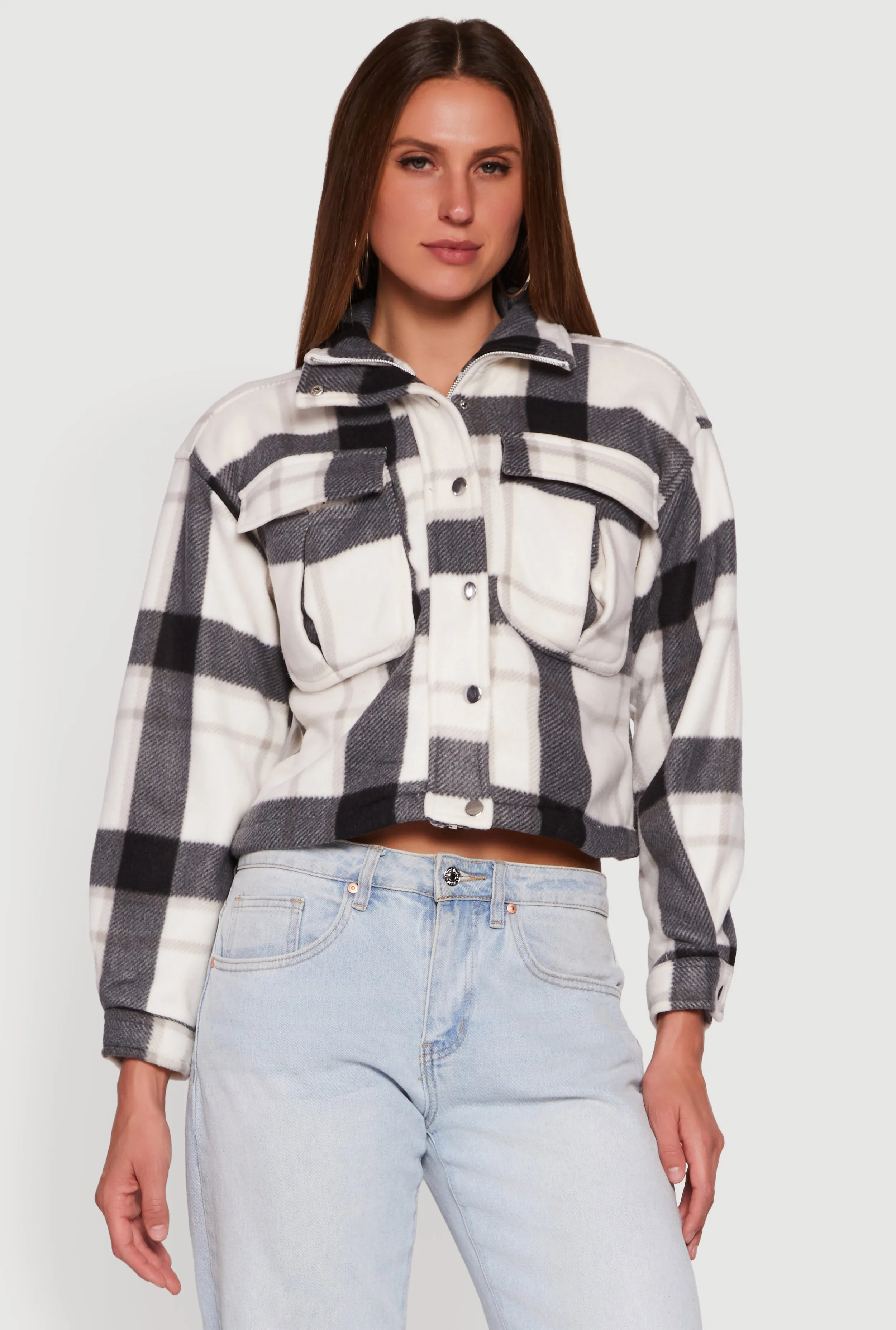 Plaid Sherpa Lined Button Front Shacket sold by Rainbow product image thumbnail 2