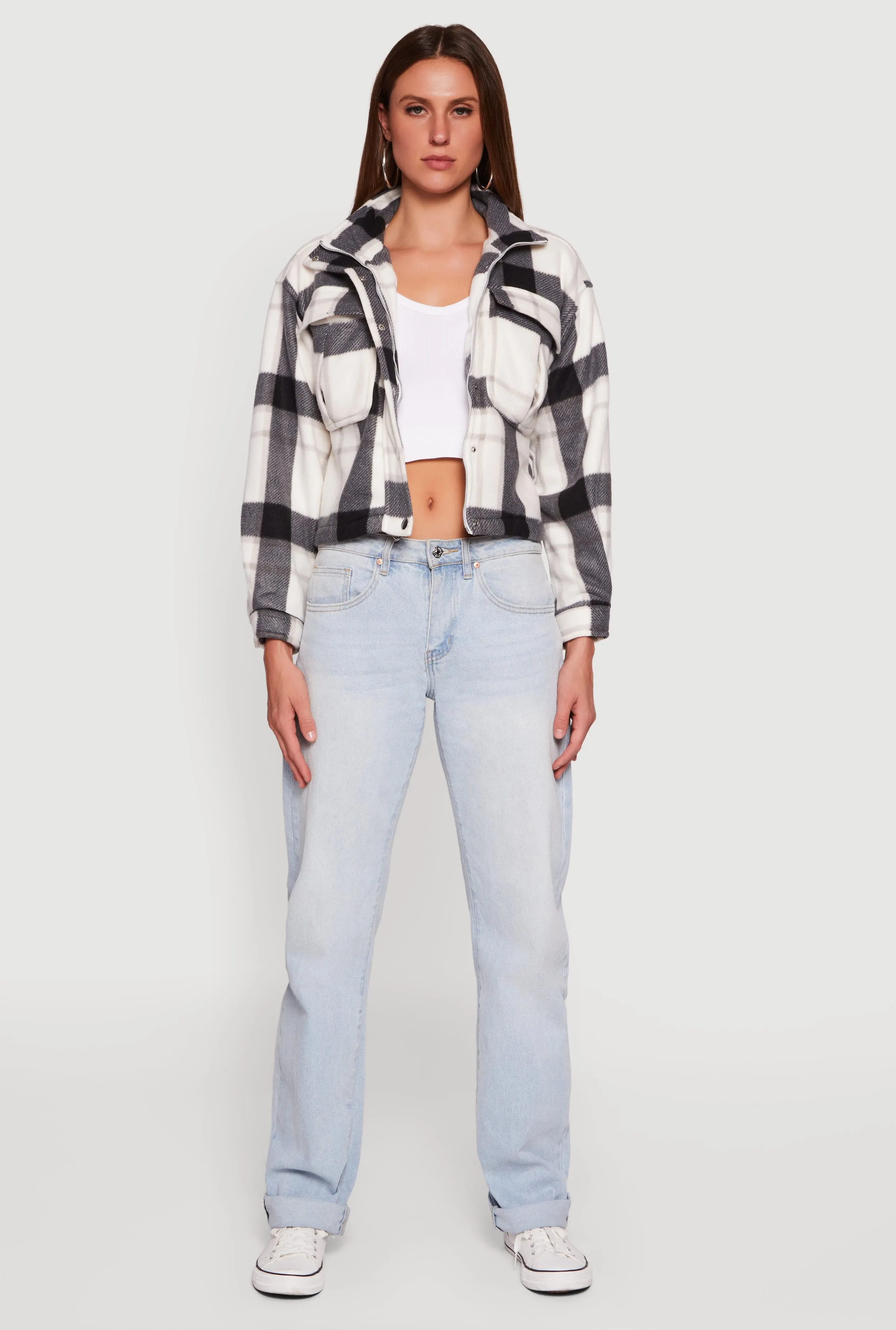 Plaid Sherpa Lined Button Front Shacket sold by Rainbow product image thumbnail 3