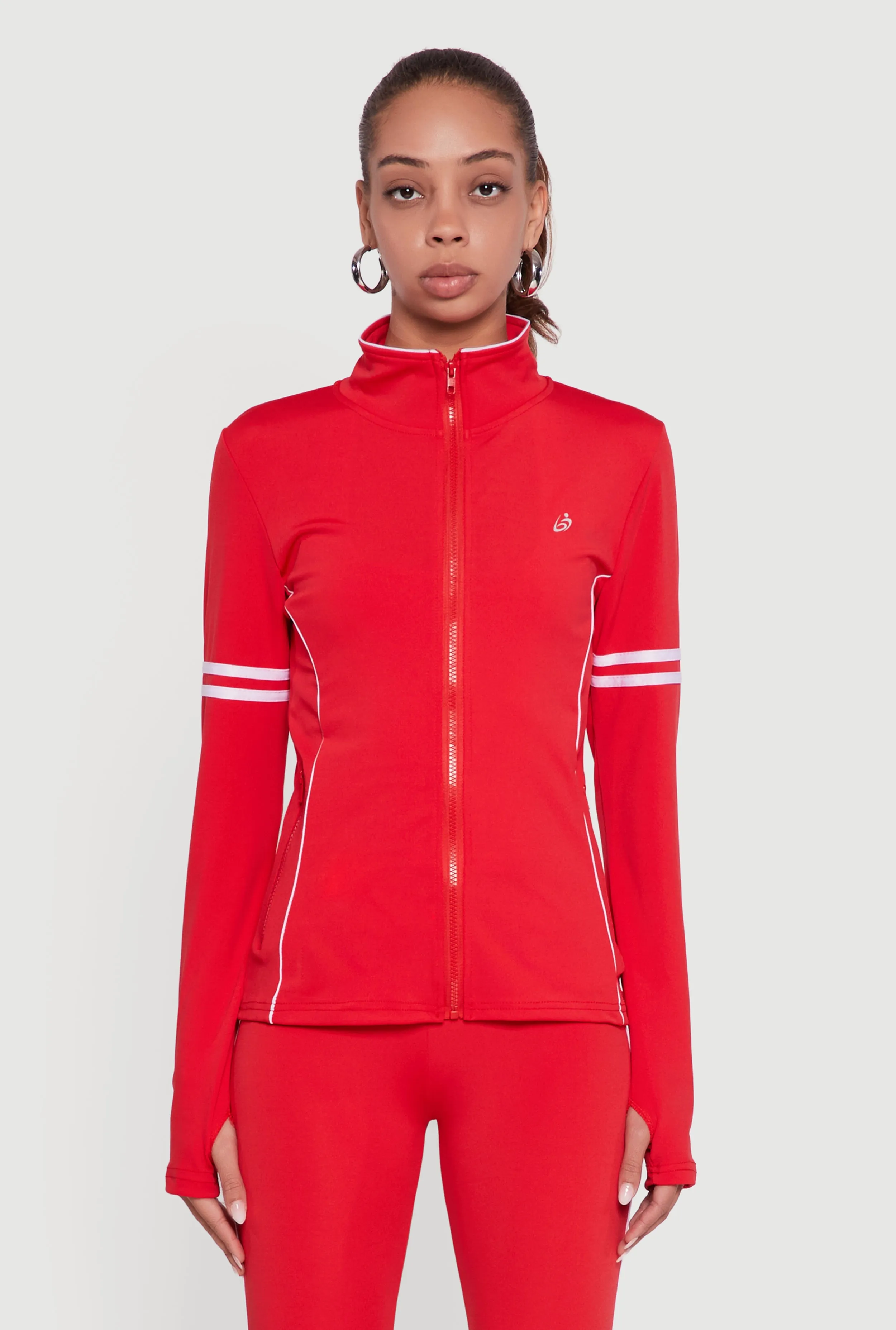 Zip Front Mock Neck Varsity Stripe Track Jacket sold by Rainbow