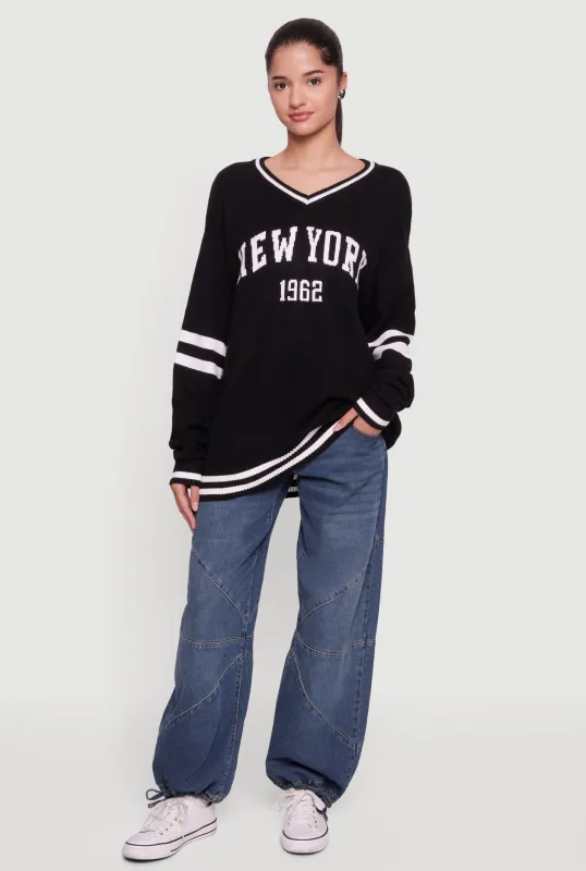 New York Graphic V Neck Sweatshirt sold by Rainbow