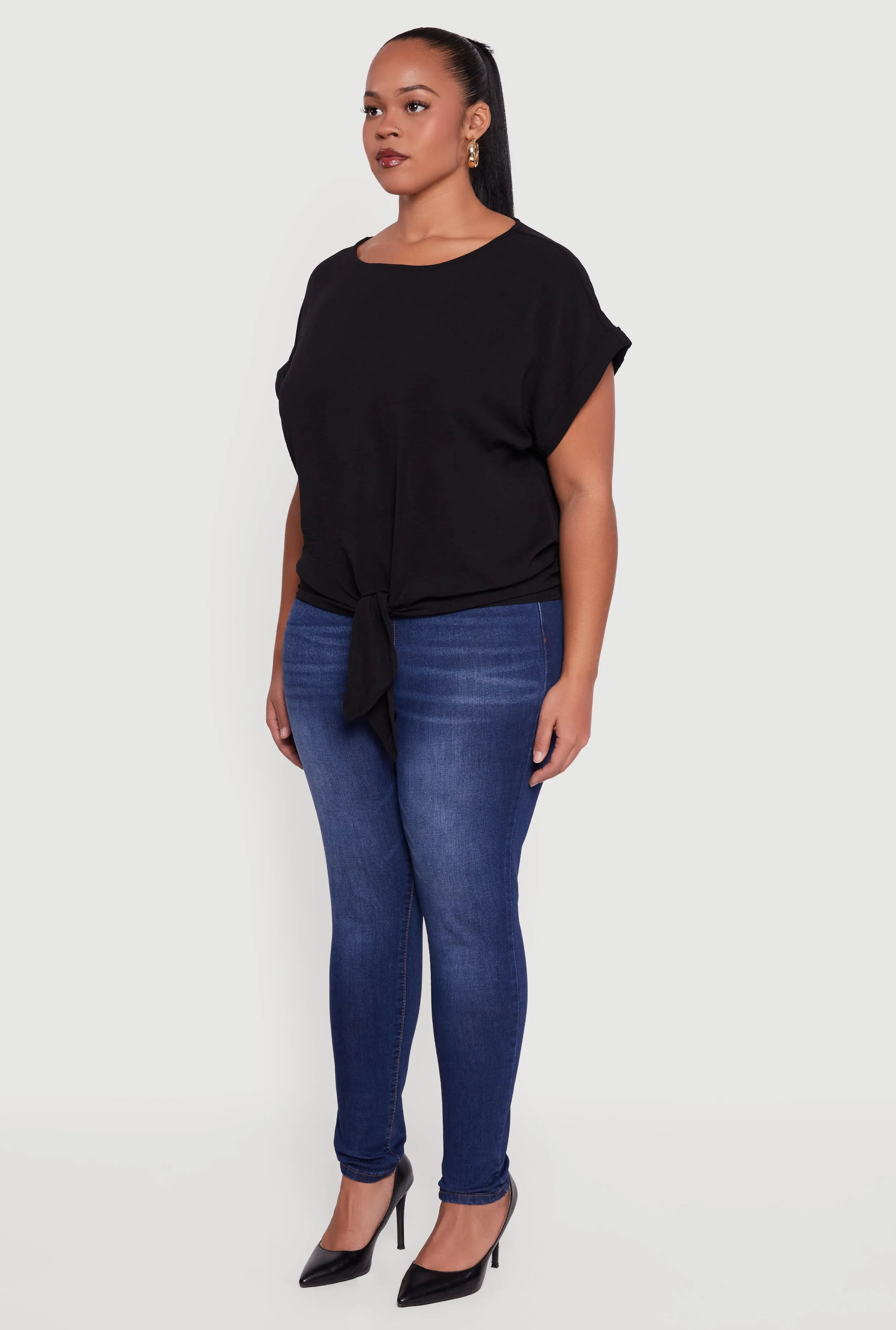 Plus Size Crepe Knit Boat Neck Tie Front Blouse sold by Rainbow product image thumbnail 5