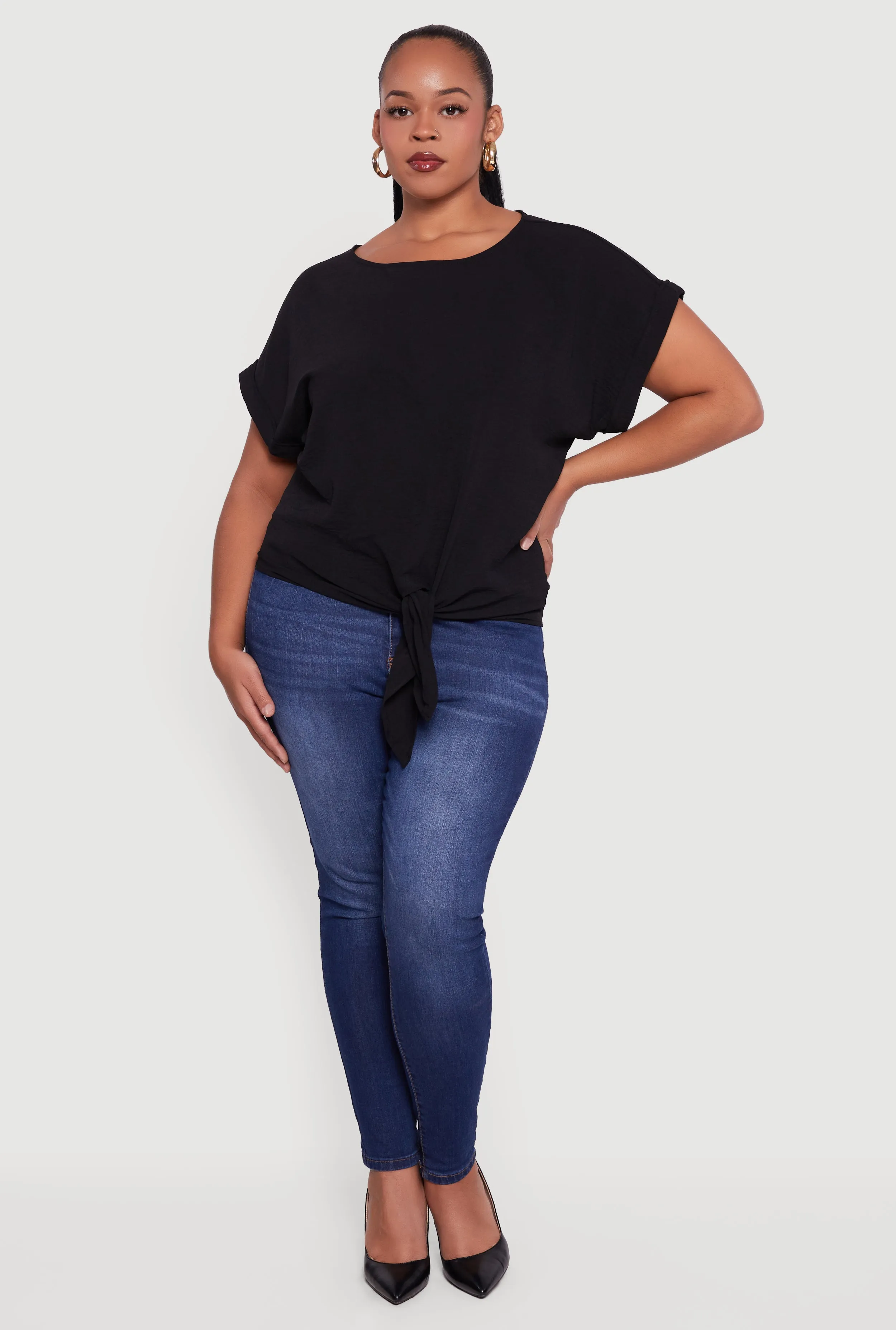 Plus Size Crepe Knit Boat Neck Tie Front Blouse sold by Rainbow product image thumbnail 3