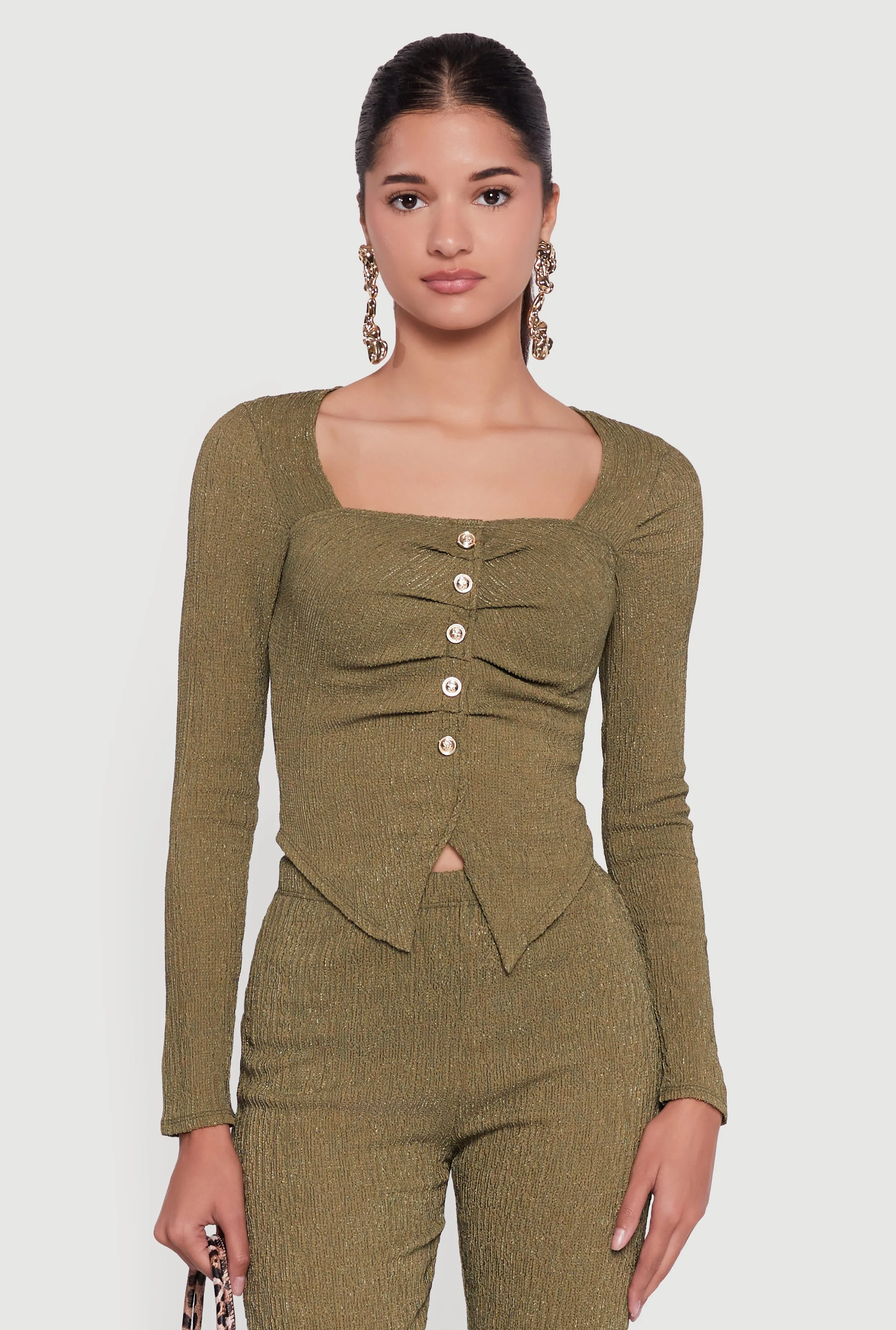 Faux Button Long Sleeve Textured Knit Blouse sold by Rainbow product image thumbnail 3