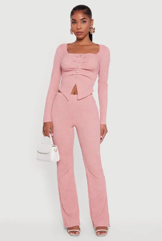 Textured Knit High Waisted Slim Bootcut Pants sold by Rainbow