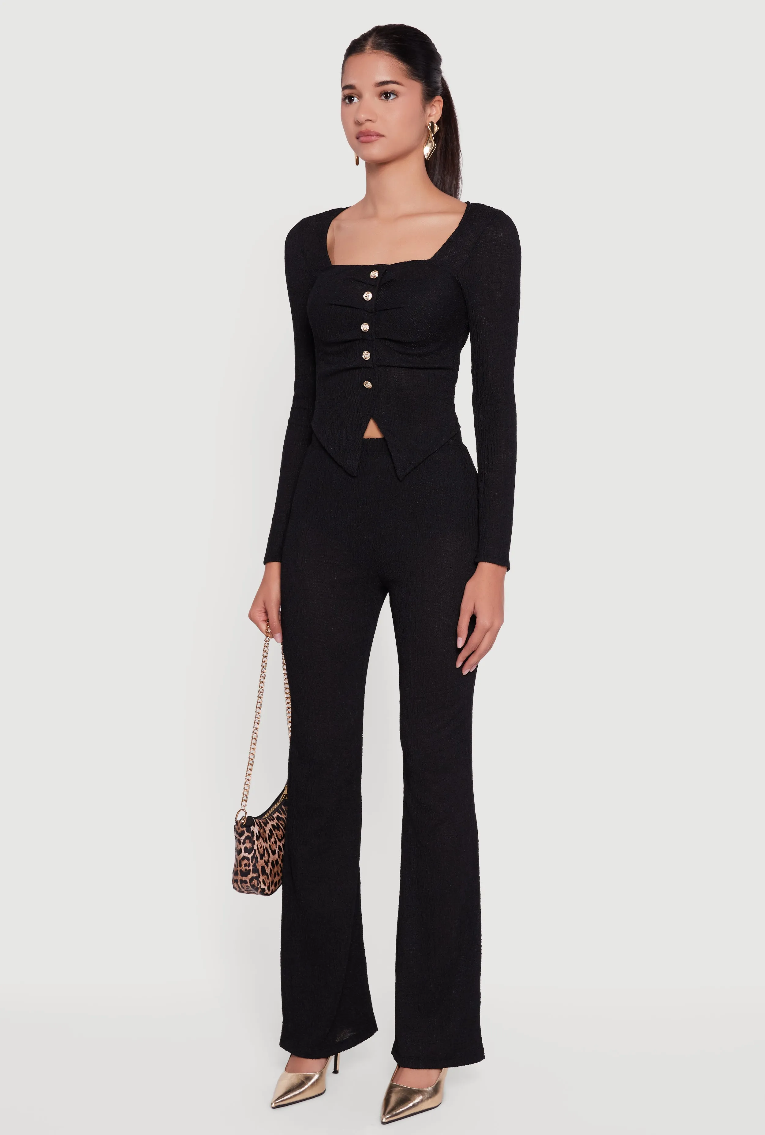 Faux Button Long Sleeve Textured Knit Blouse sold by Rainbow product image thumbnail 5