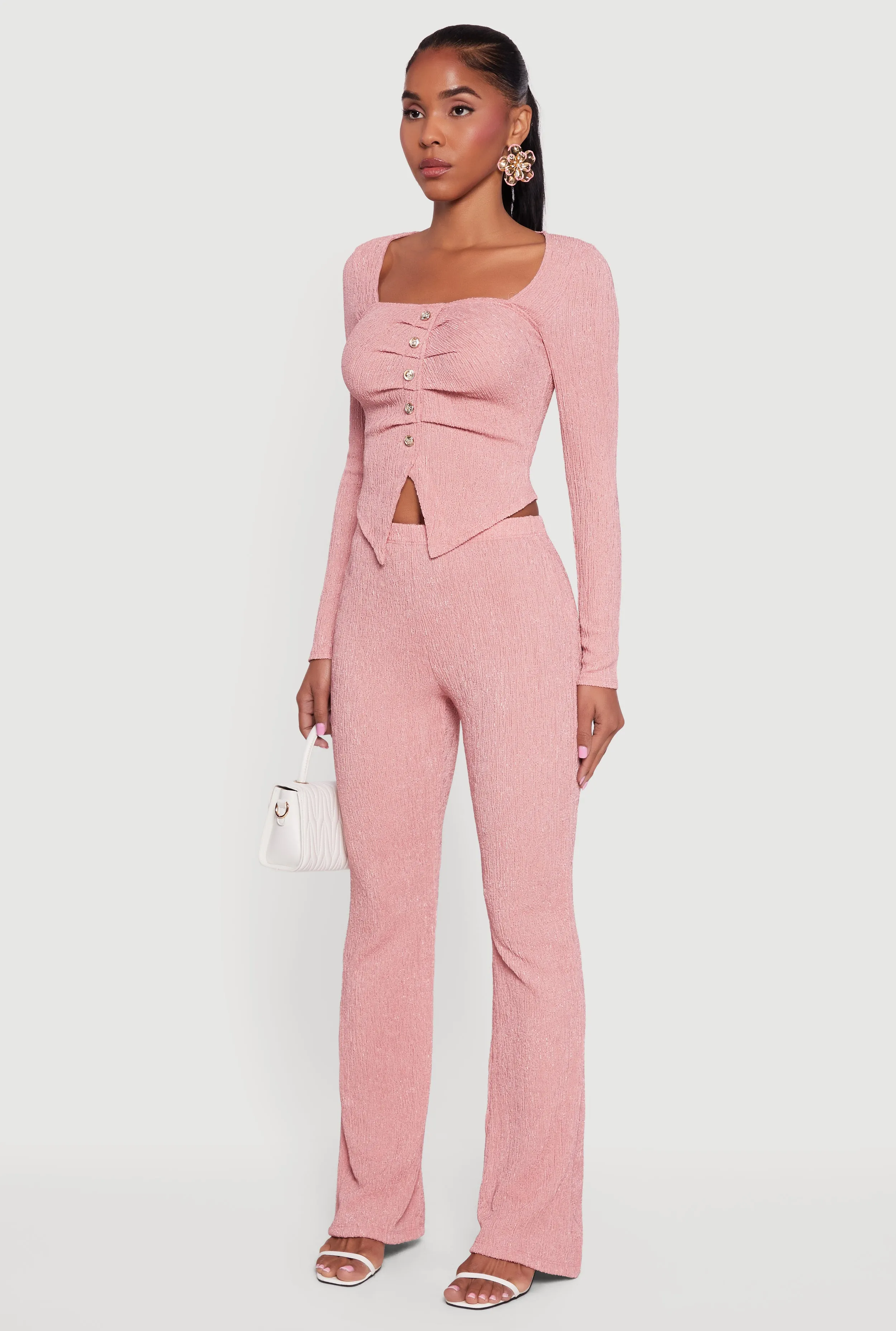 Faux Button Long Sleeve Textured Knit Blouse sold by Rainbow product image thumbnail 5