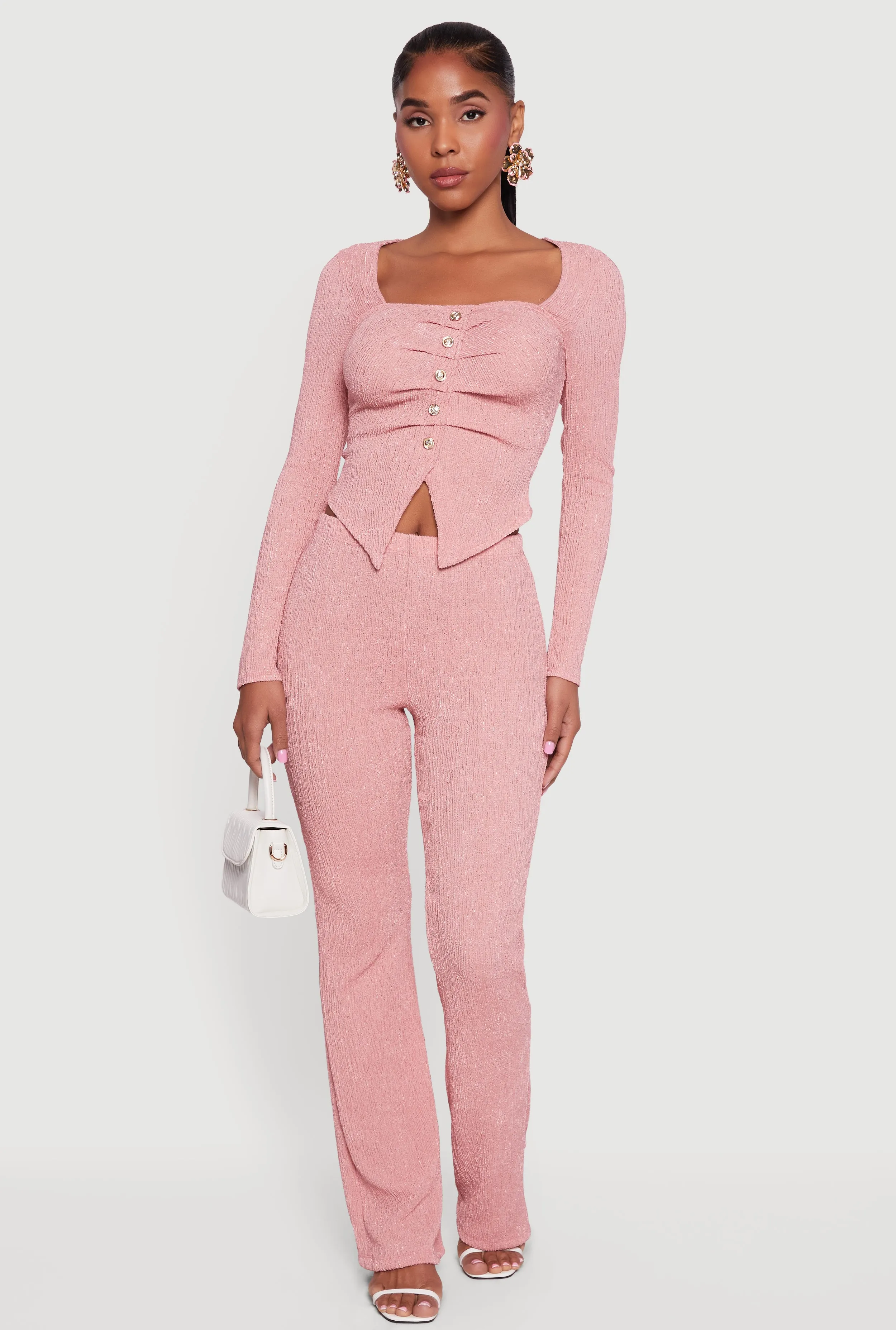 Faux Button Long Sleeve Textured Knit Blouse sold by Rainbow product image thumbnail 2