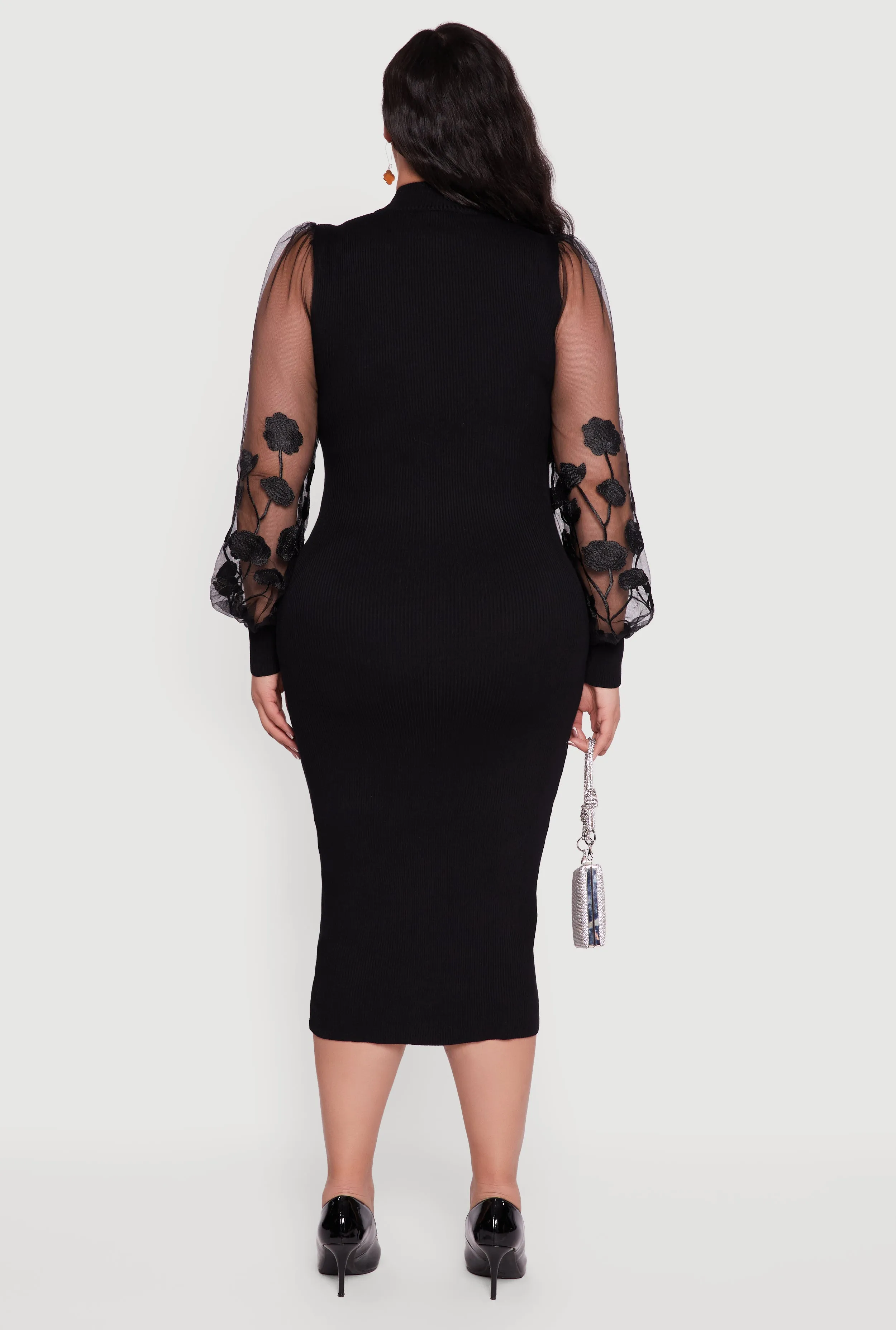 Plus Size Embroidered Floral Mesh Sleeve Sweater Dress sold by Rainbow product image thumbnail 5