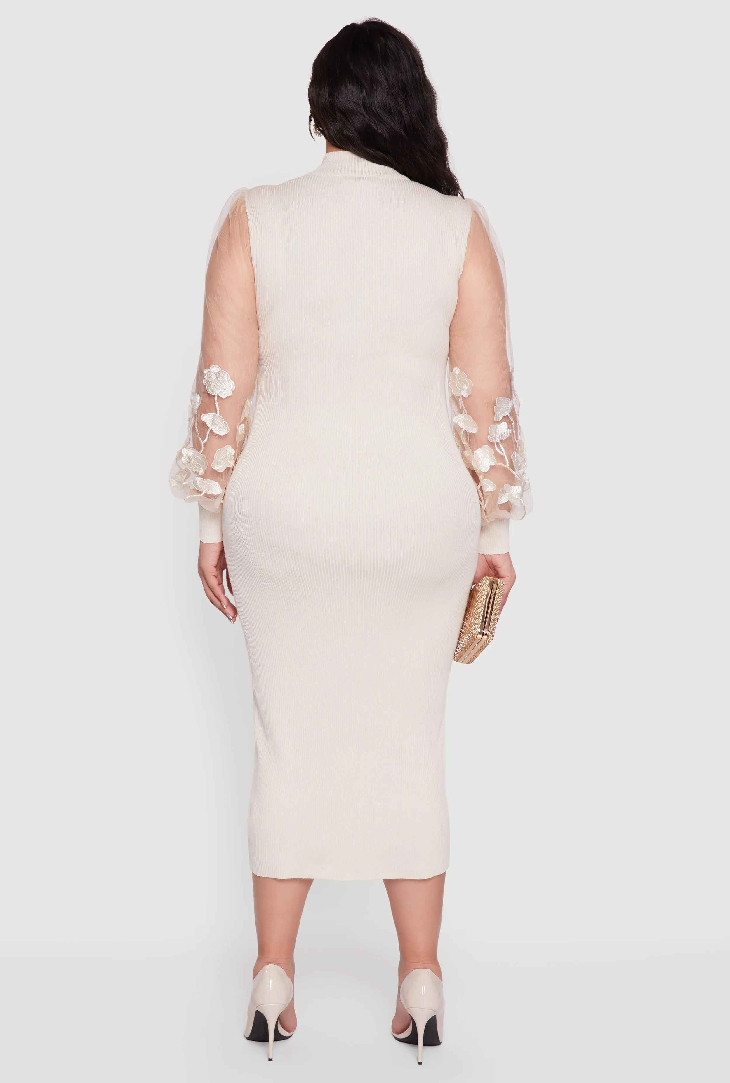 Plus Size Embroidered Floral Mesh Sleeve Sweater Dress sold by Rainbow product image thumbnail 5